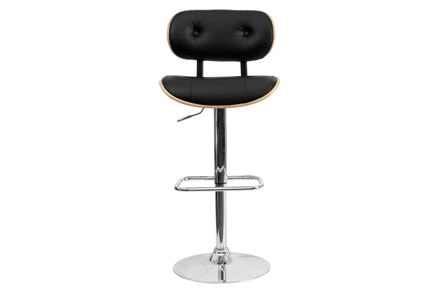 BLNK Magnus Bentwood Adjustable Height Bar Stool with Button Tufted Black Vinyl Seat - Beech