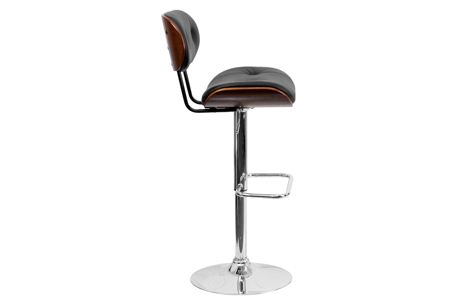 BLNK Magnus Bentwood Adjustable Height Bar Stool with Button Tufted Black Vinyl Seat - Walnut