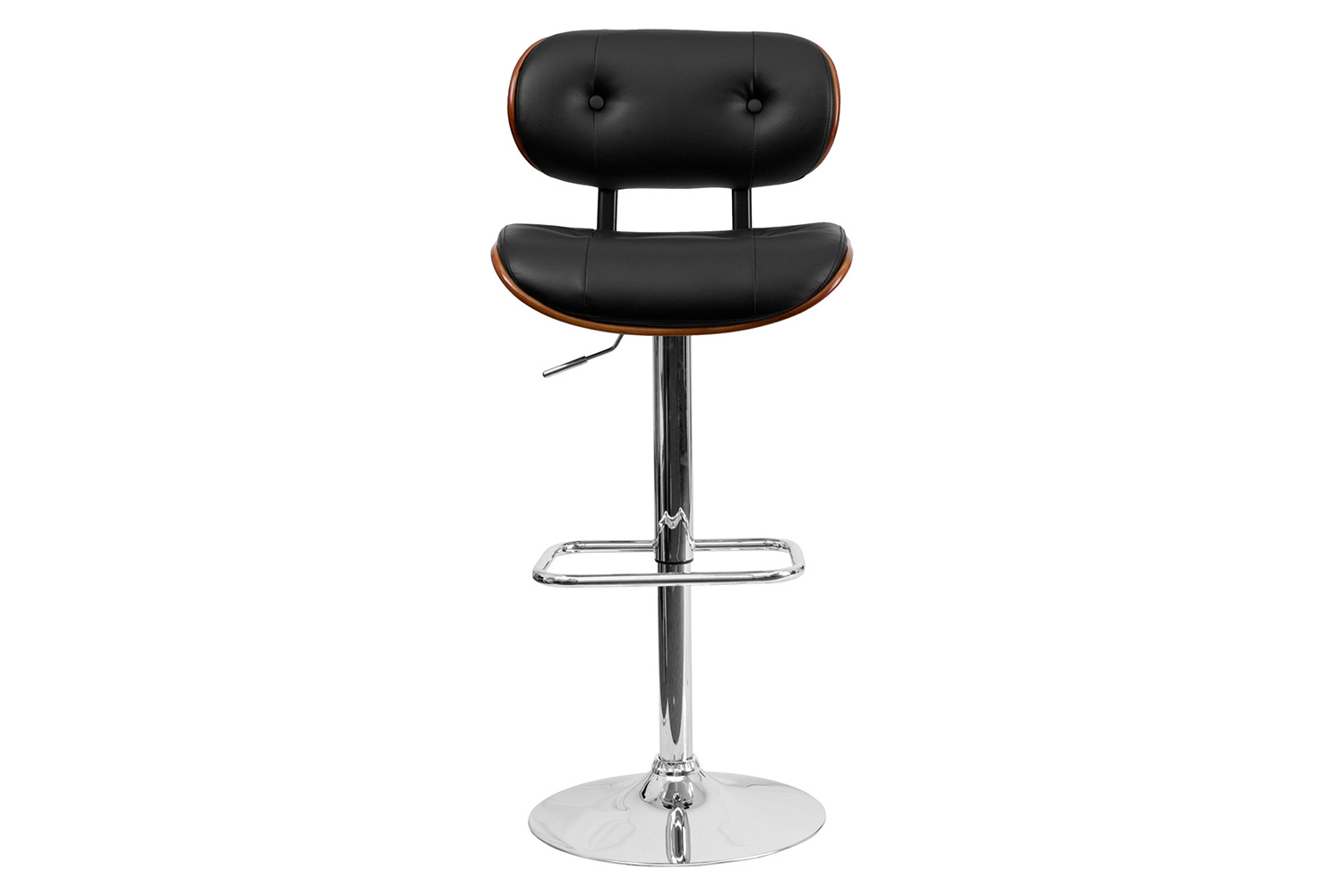 BLNK Magnus Bentwood Adjustable Height Bar Stool with Button Tufted Black Vinyl Seat - Walnut