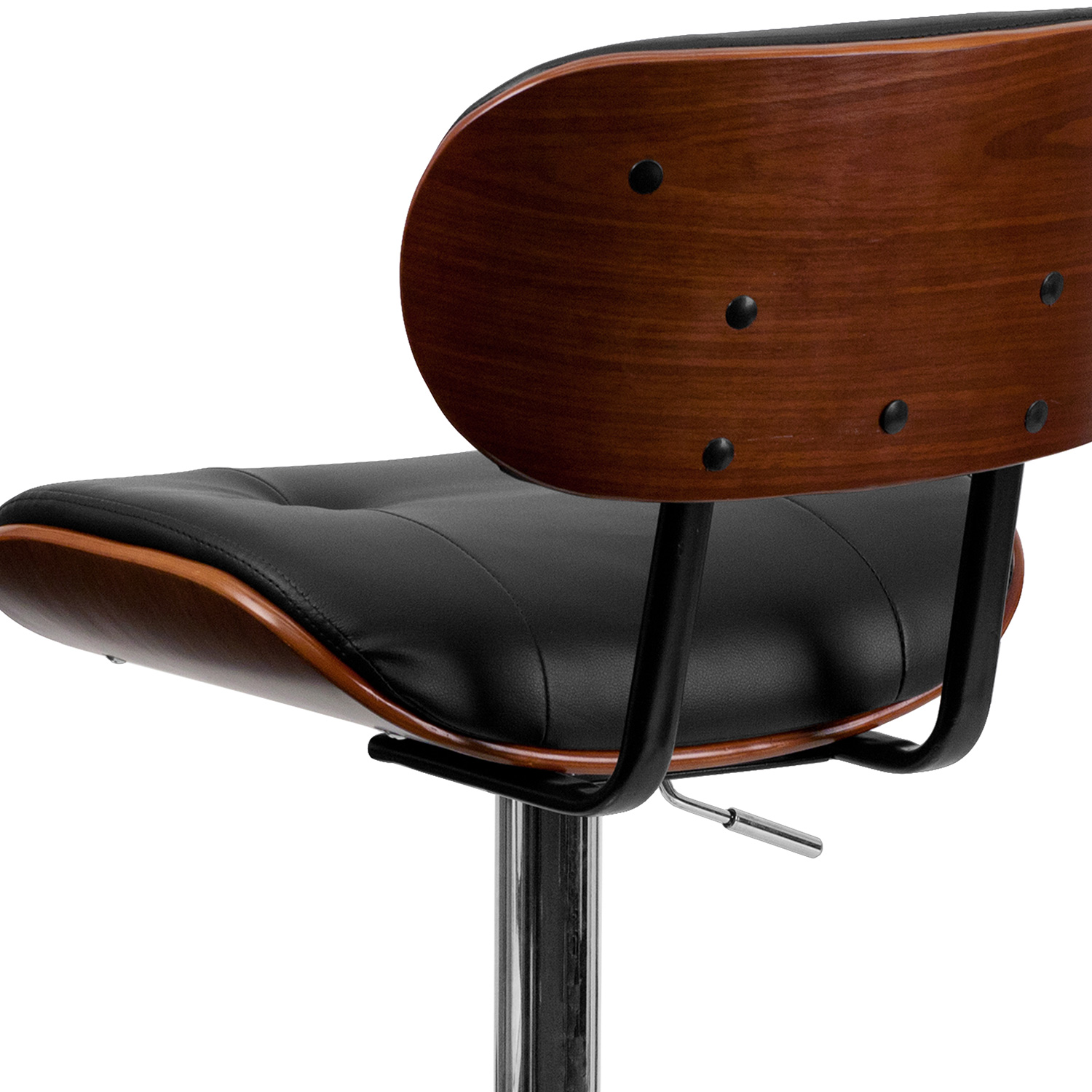 BLNK Magnus Bentwood Adjustable Height Bar Stool with Button Tufted Black Vinyl Seat - Walnut