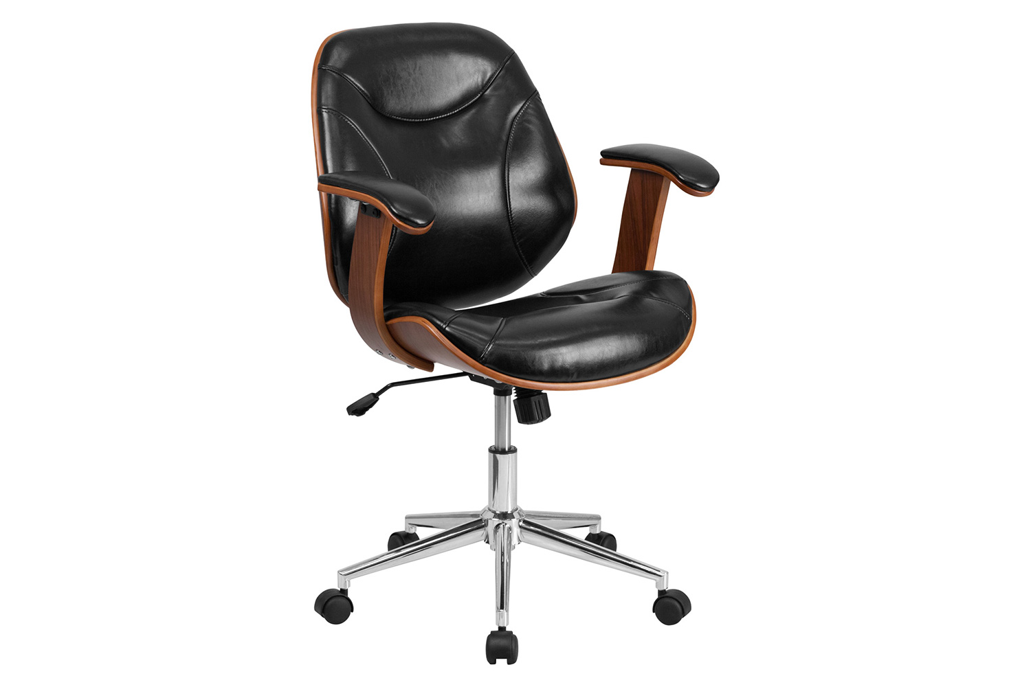 BLNK - Tansia LeatherSoft Mid-Back Executive Ergonomic Wood Swivel Office Chair with Arms