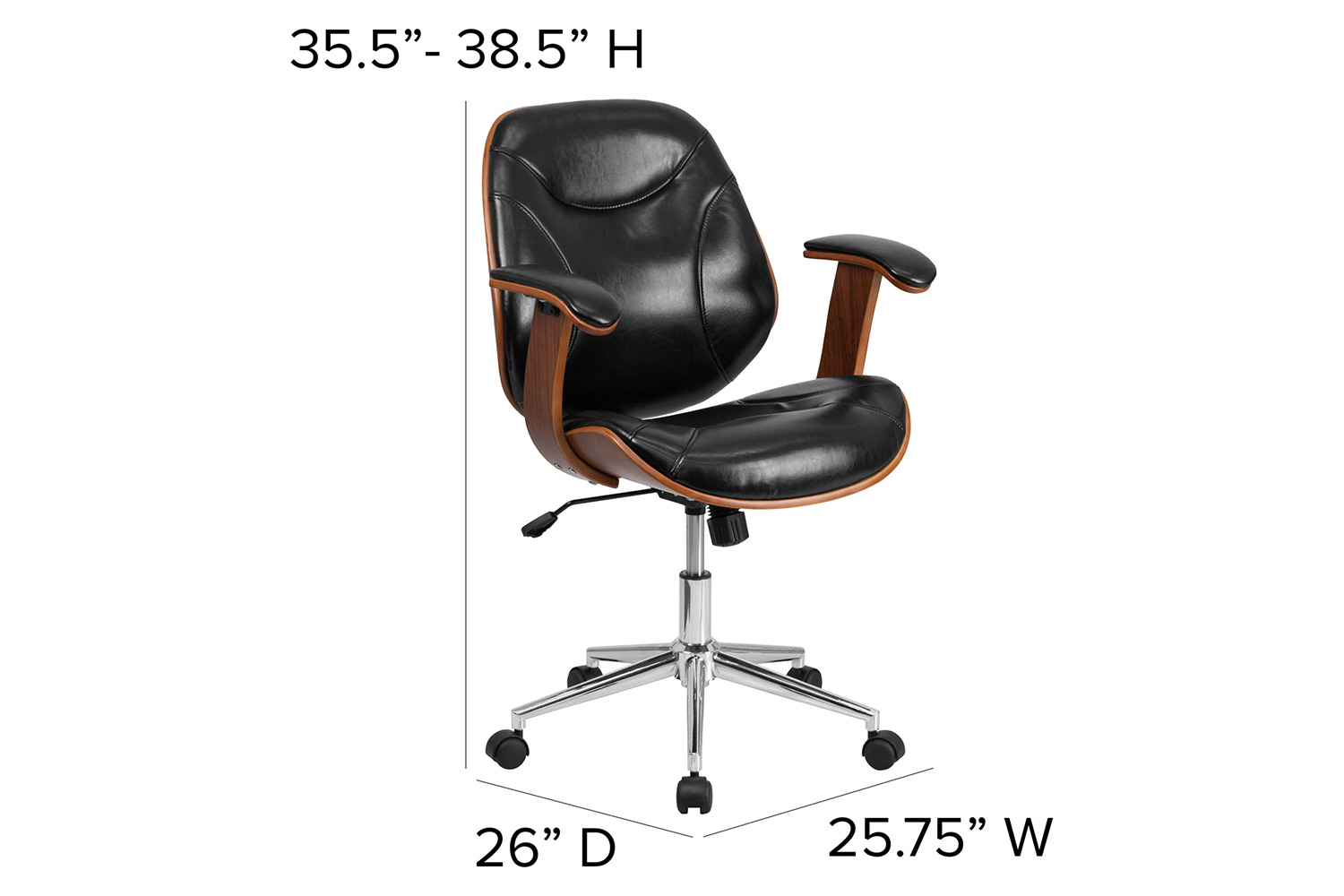 BLNK - Tansia LeatherSoft Mid-Back Executive Ergonomic Wood Swivel Office Chair with Arms