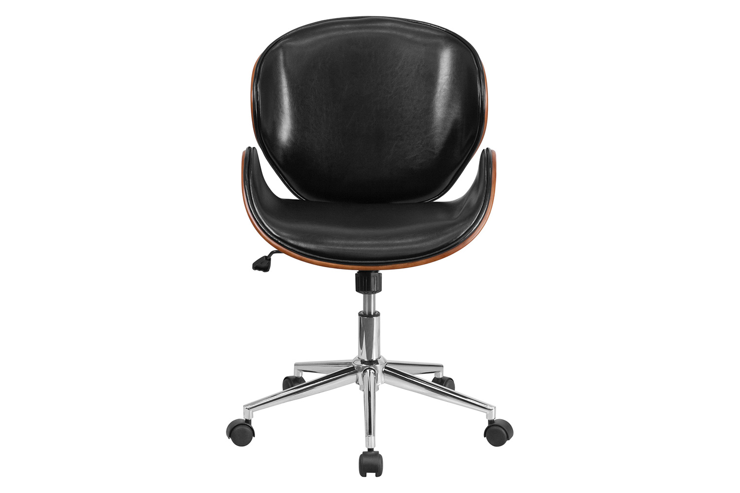 BLNK Tana LeatherSoft Mid-Back Walnut Wood Conference Office Chair - Black