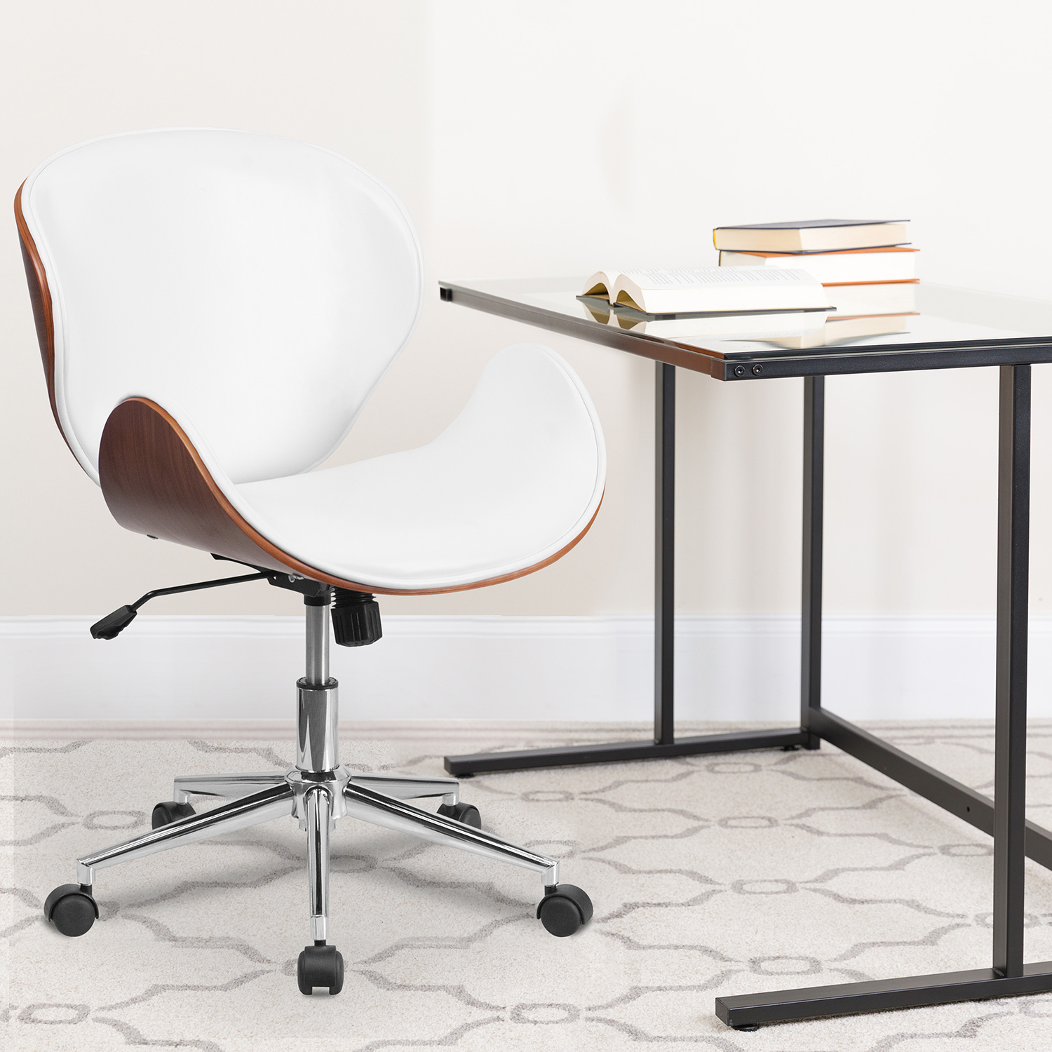 BLNK Tana LeatherSoft Mid-Back Walnut Wood Conference Office Chair