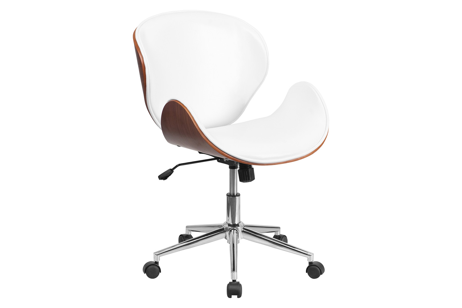 BLNK Tana LeatherSoft Mid-Back Walnut Wood Conference Office Chair - White