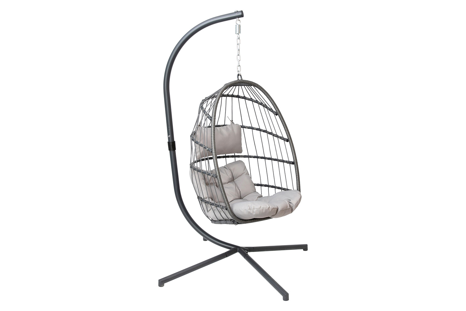 BLNK Cleo Patio Hanging Egg Chair, Wicker Hammock with Soft Seat Cushions and Swing Stand - Gray