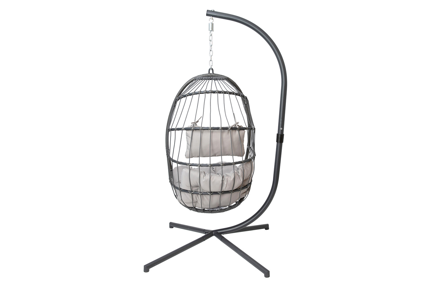 BLNK Cleo Patio Hanging Egg Chair, Wicker Hammock with Soft Seat Cushions and Swing Stand - Gray