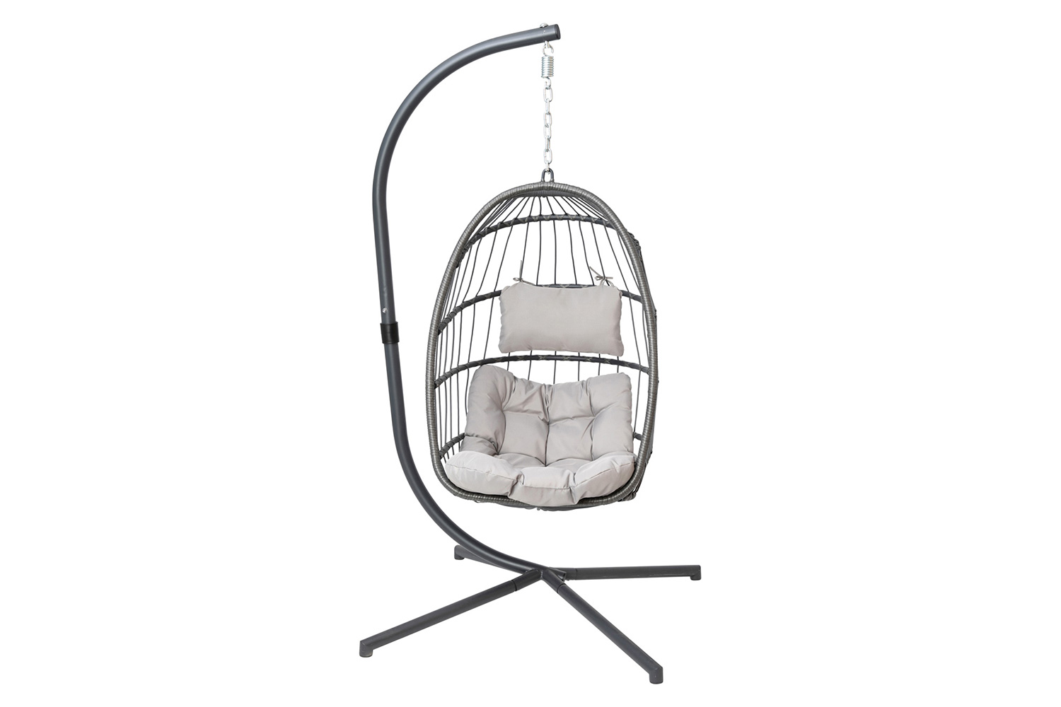 BLNK Cleo Patio Hanging Egg Chair, Wicker Hammock with Soft Seat Cushions and Swing Stand - Gray