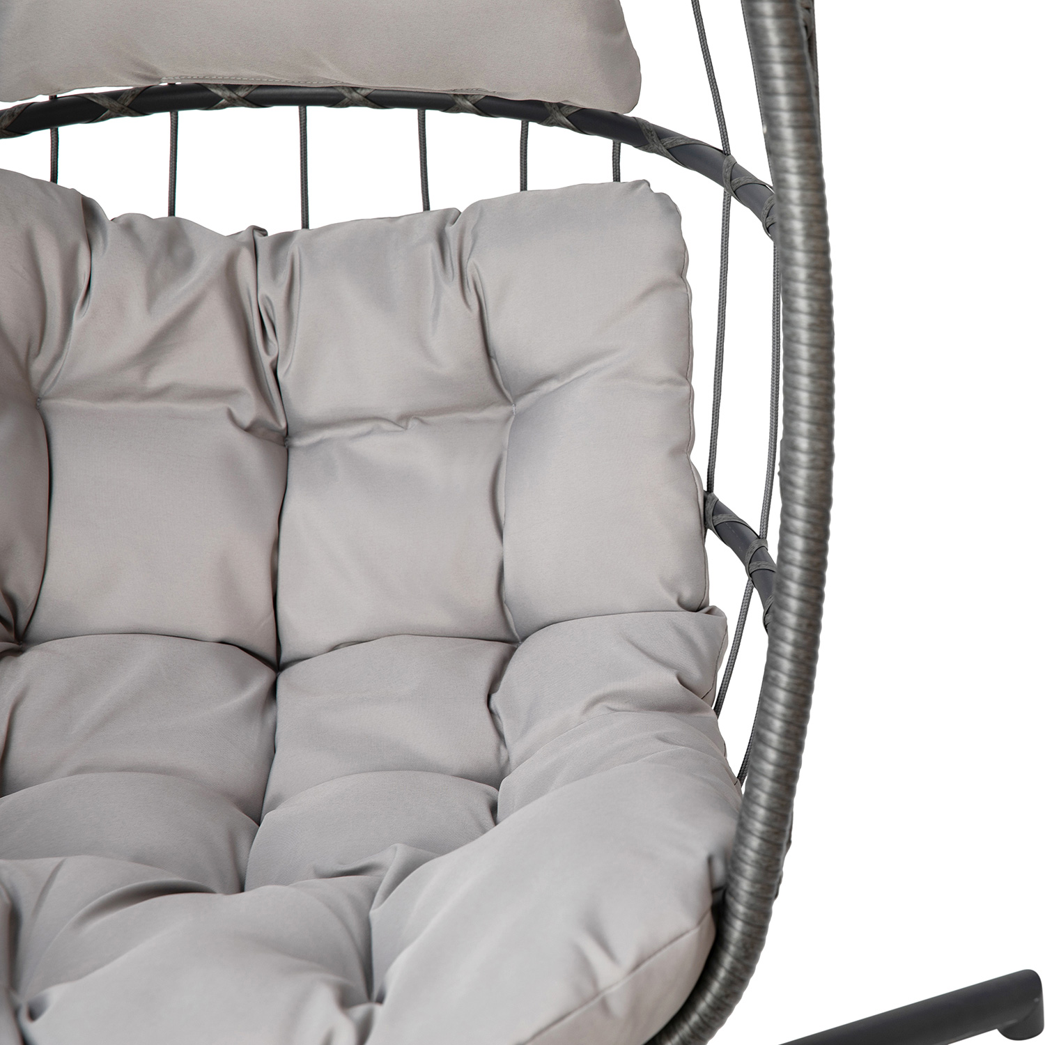 BLNK Cleo Patio Hanging Egg Chair, Wicker Hammock with Soft Seat Cushions and Swing Stand - Gray