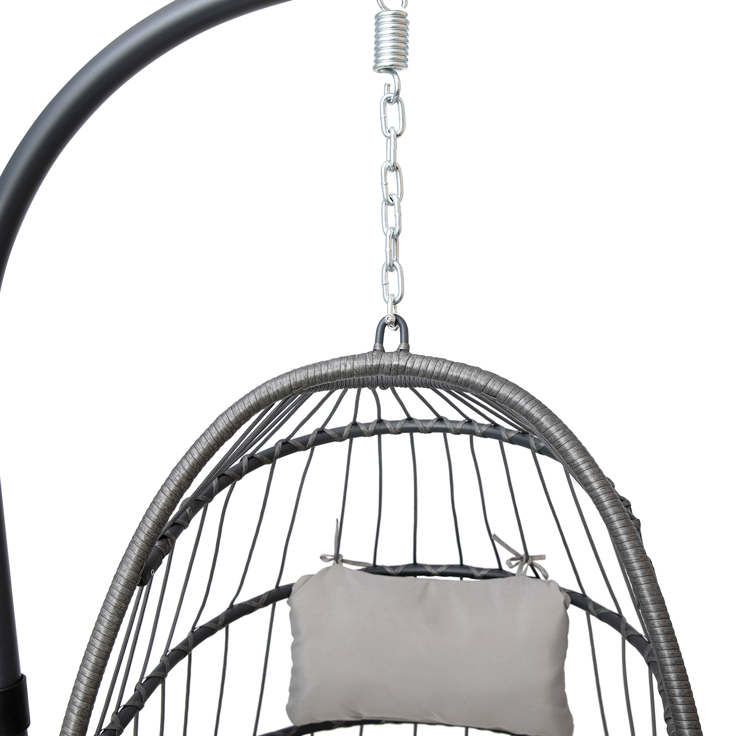 BLNK Cleo Patio Hanging Egg Chair, Wicker Hammock with Soft Seat Cushions and Swing Stand - Gray