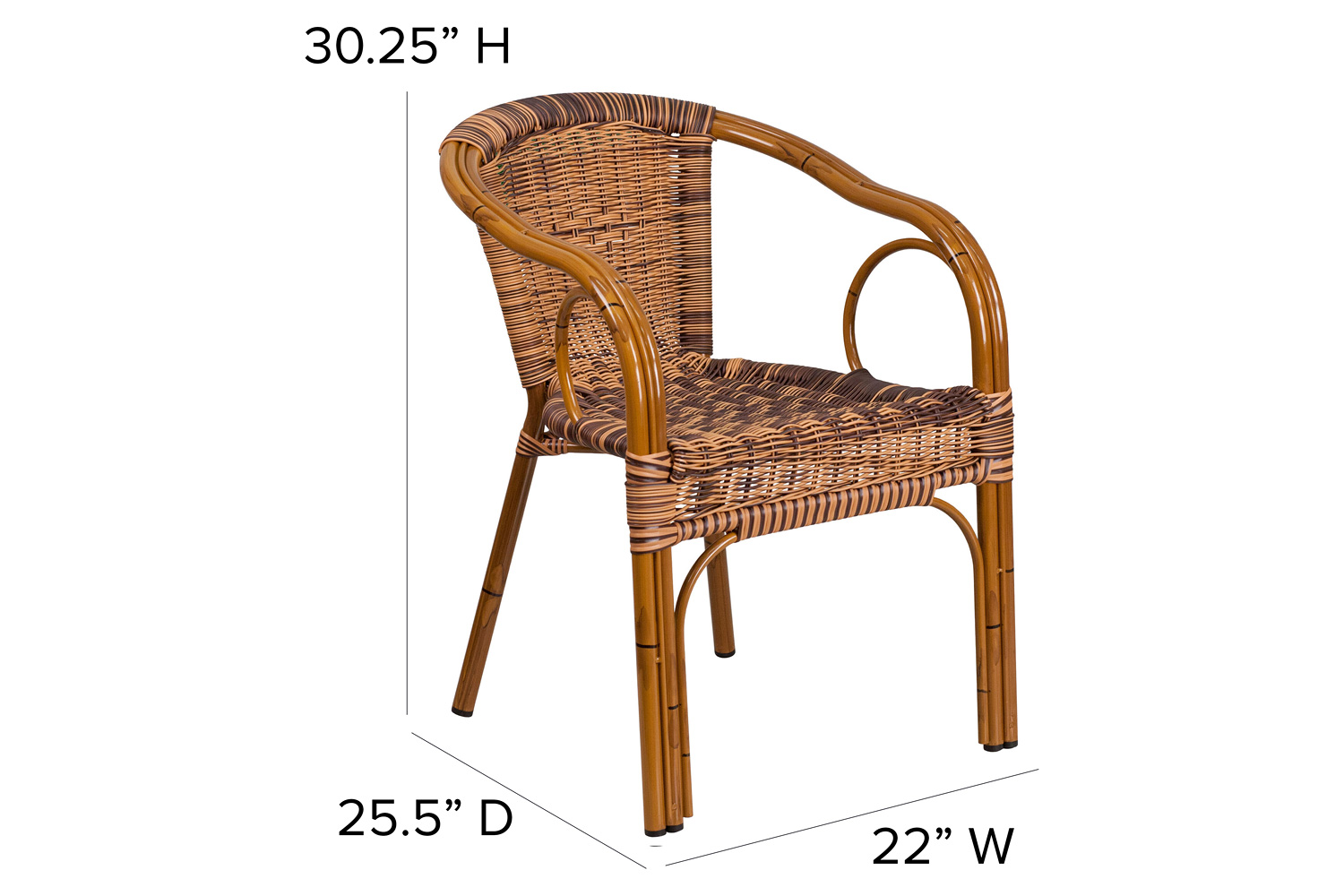 BLNK Cadiz Series Rattan Restaurant Patio Chair with Bamboo-Aluminum Frame - Burning Brown/Dark Red