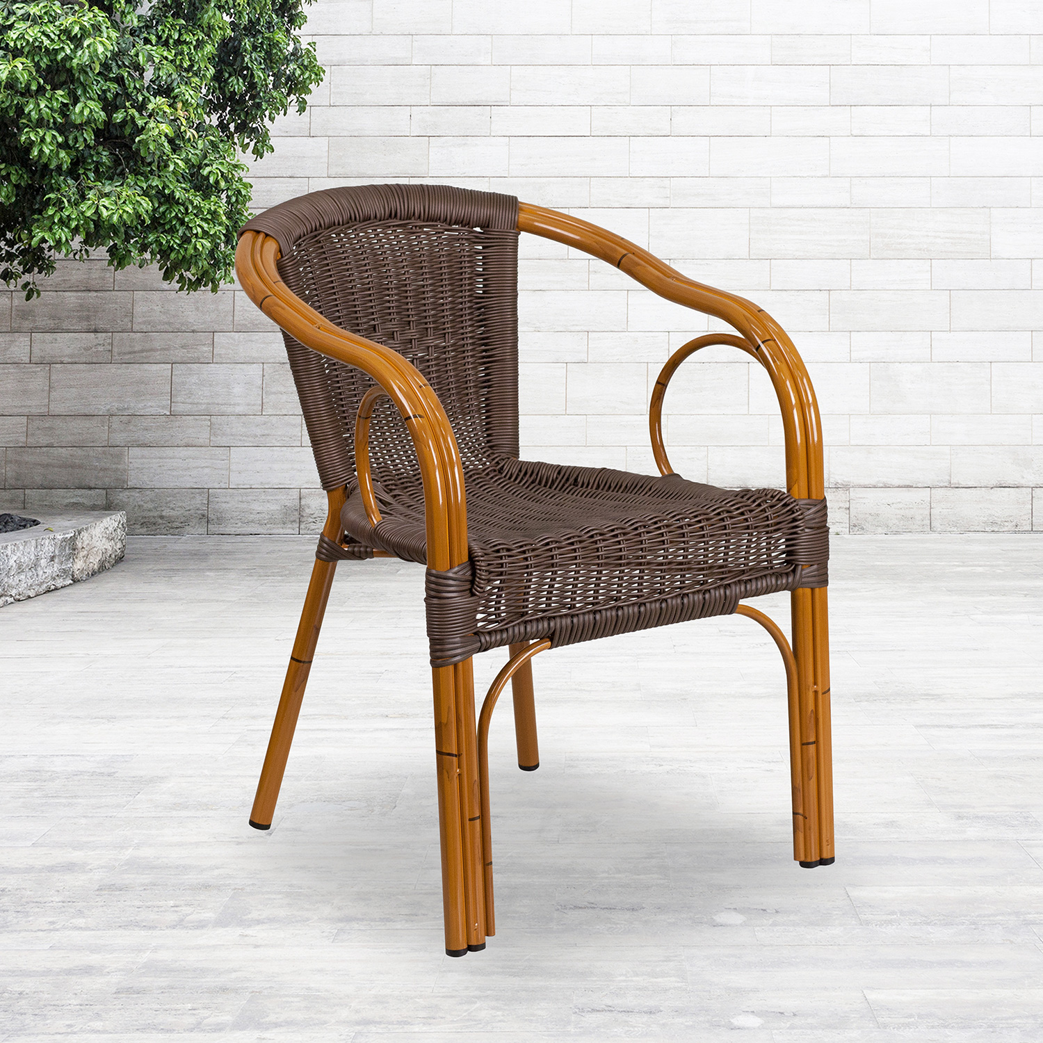 BLNK Cadiz Series Rattan Restaurant Patio Chair with Bamboo-Aluminum Frame