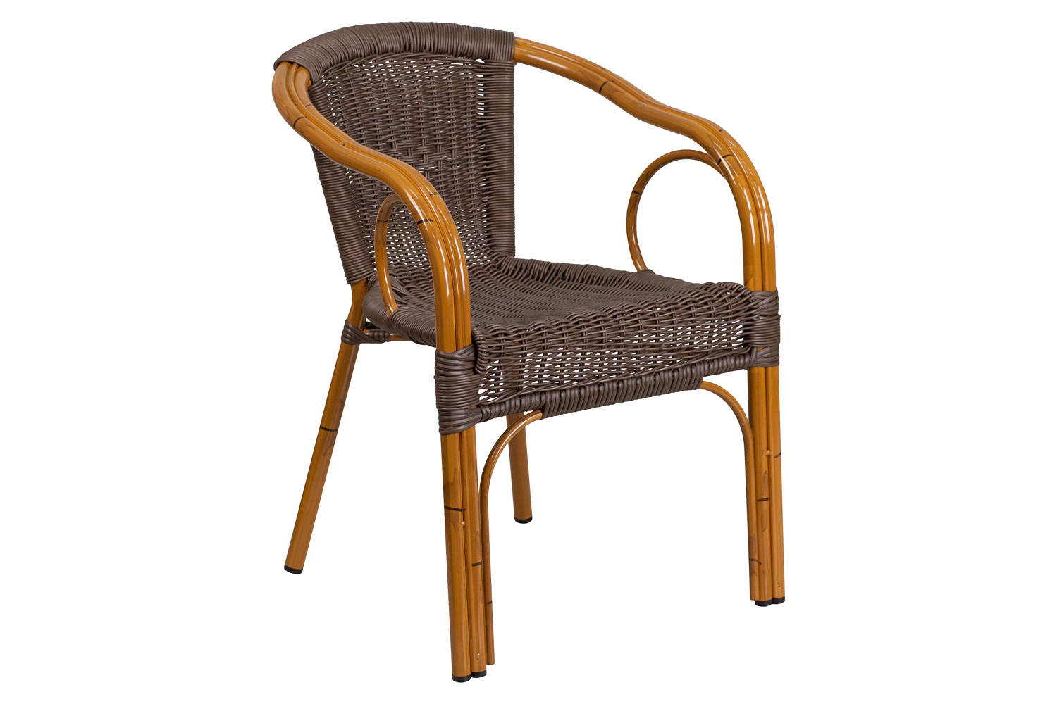 BLNK Cadiz Series Rattan Restaurant Patio Chair with Bamboo-Aluminum Frame - Dark Brown/Red