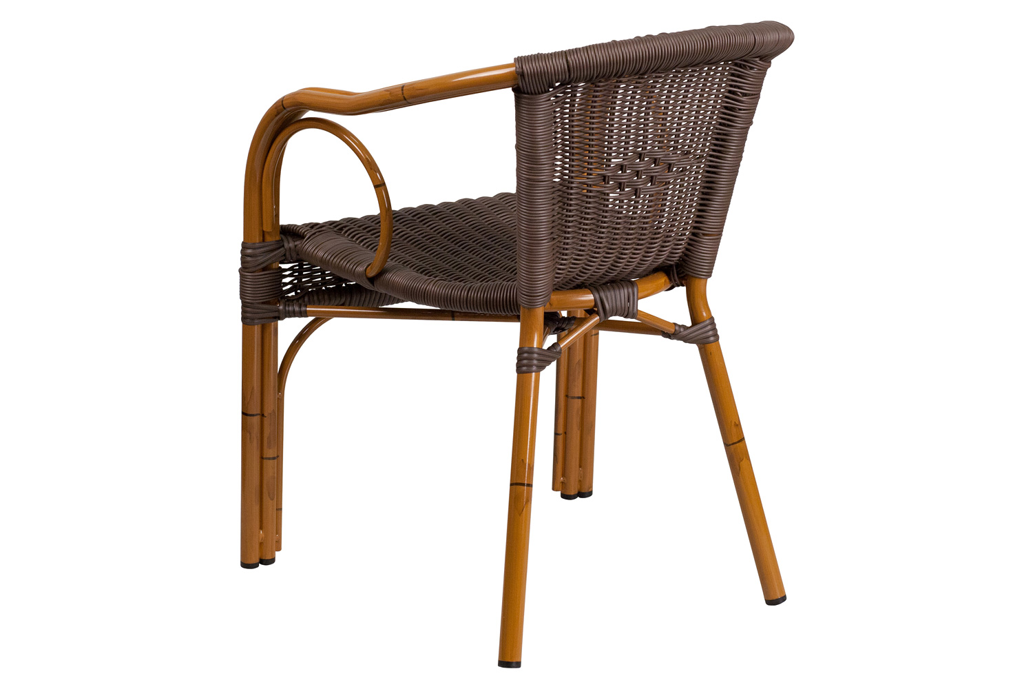 BLNK Cadiz Series Rattan Restaurant Patio Chair with Bamboo-Aluminum Frame - Dark Brown/Red