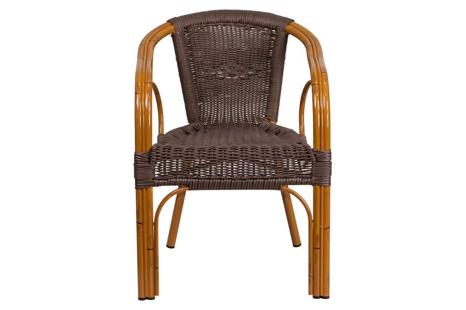 BLNK Cadiz Series Rattan Restaurant Patio Chair with Bamboo-Aluminum Frame - Dark Brown/Red