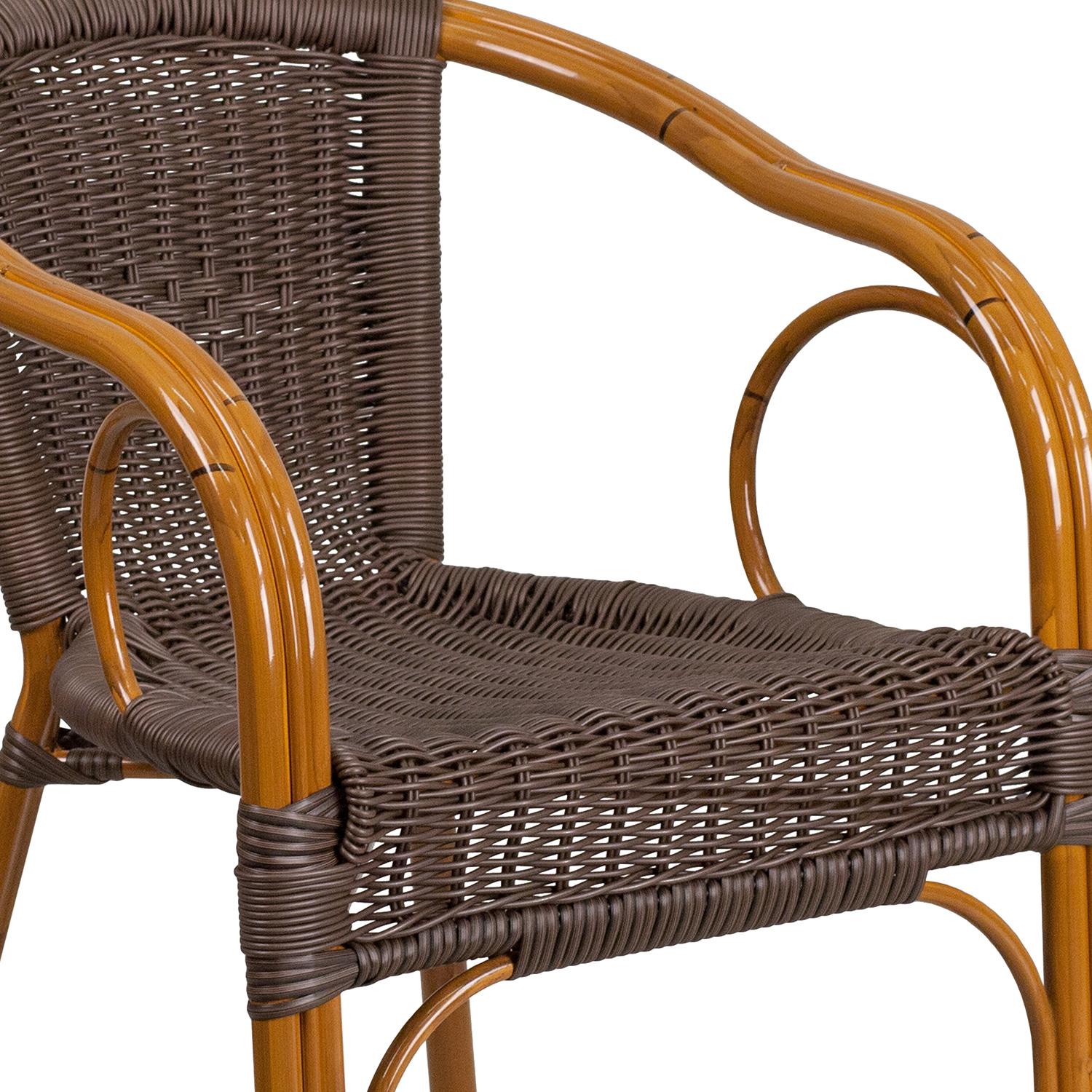 BLNK Cadiz Series Rattan Restaurant Patio Chair with Bamboo-Aluminum Frame - Dark Brown/Red