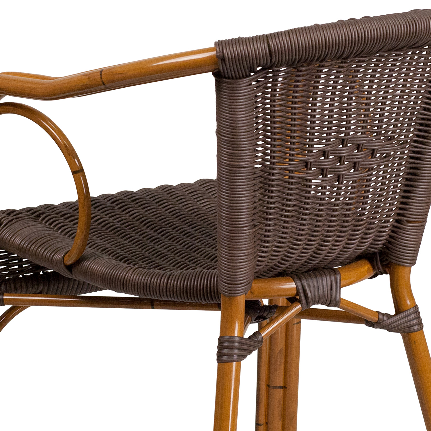 BLNK Cadiz Series Rattan Restaurant Patio Chair with Bamboo-Aluminum Frame - Dark Brown/Red