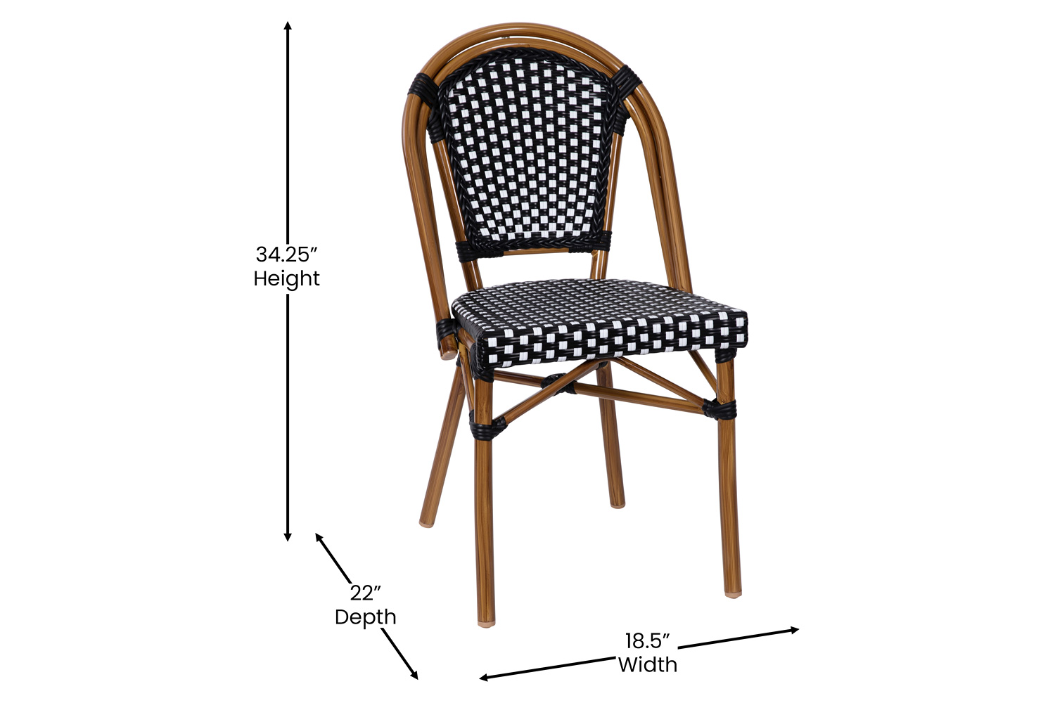 BLNK Bordeaux Commercial Indoor-Outdoor French Bistro Stacking Chair - Black/White