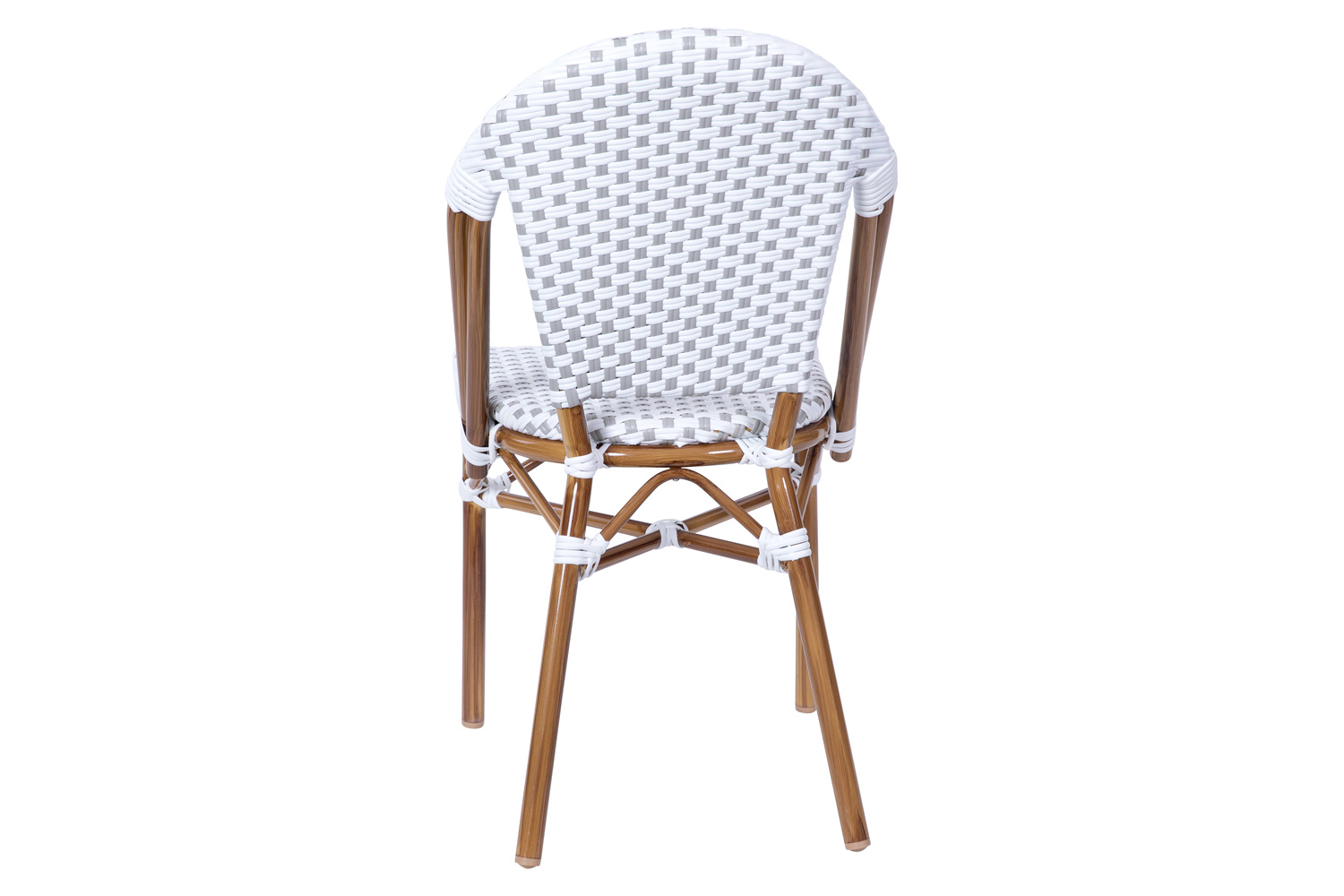 BLNK Lourdes Commercial Indoor-Outdoor French Bistro Stacking Chair with PE Rattan Back and Seat, Bamboo Print Aluminum Frame - White/Gray