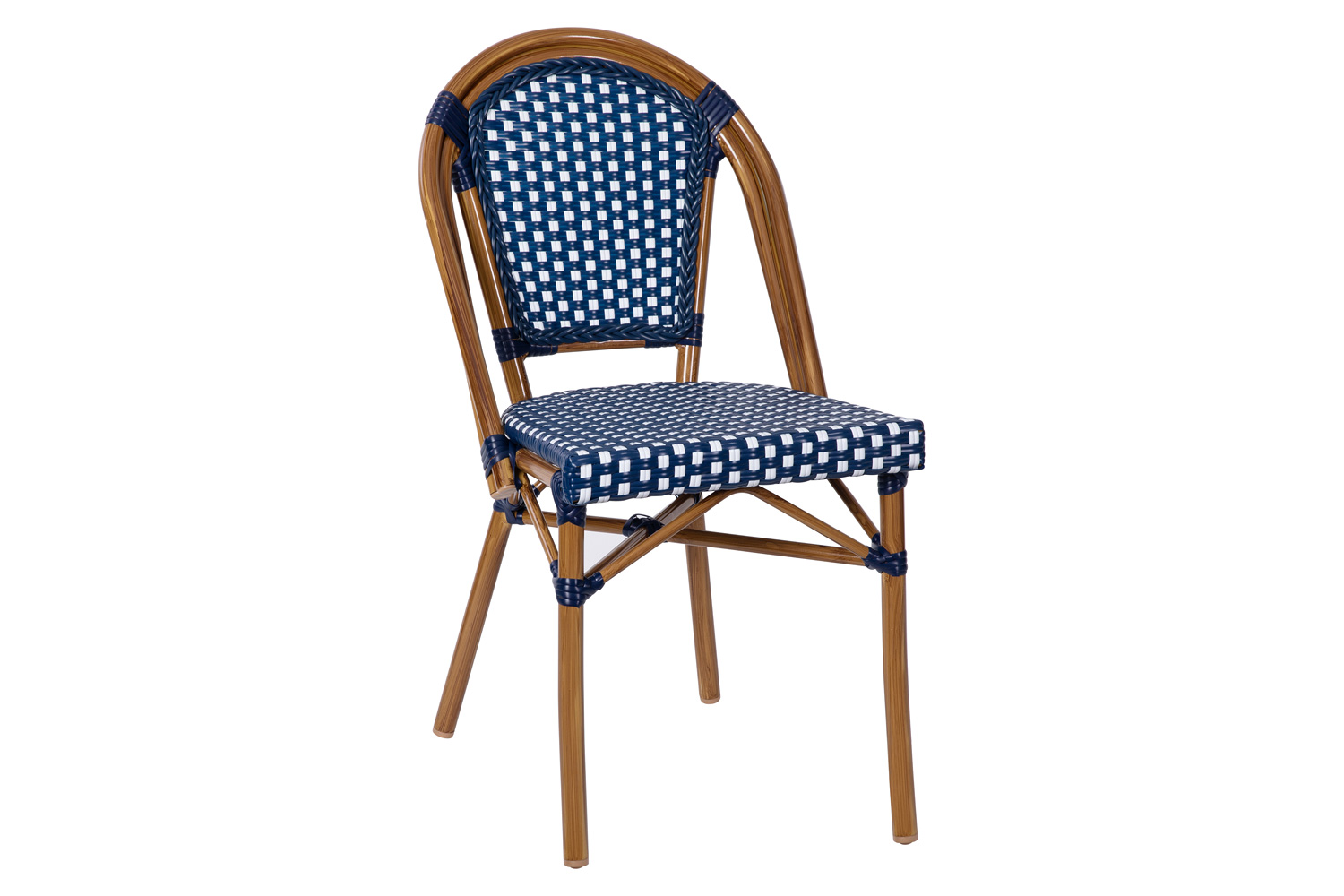 BLNK Bordeaux Commercial Indoor-Outdoor French Bistro Stacking Chair - Navy/White