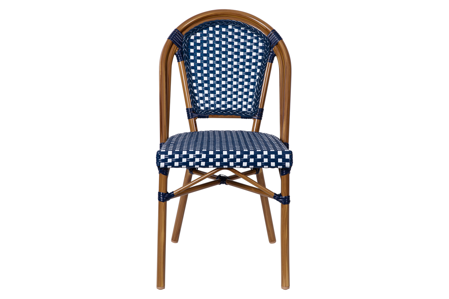 BLNK Bordeaux Commercial Indoor-Outdoor French Bistro Stacking Chair - Navy/White