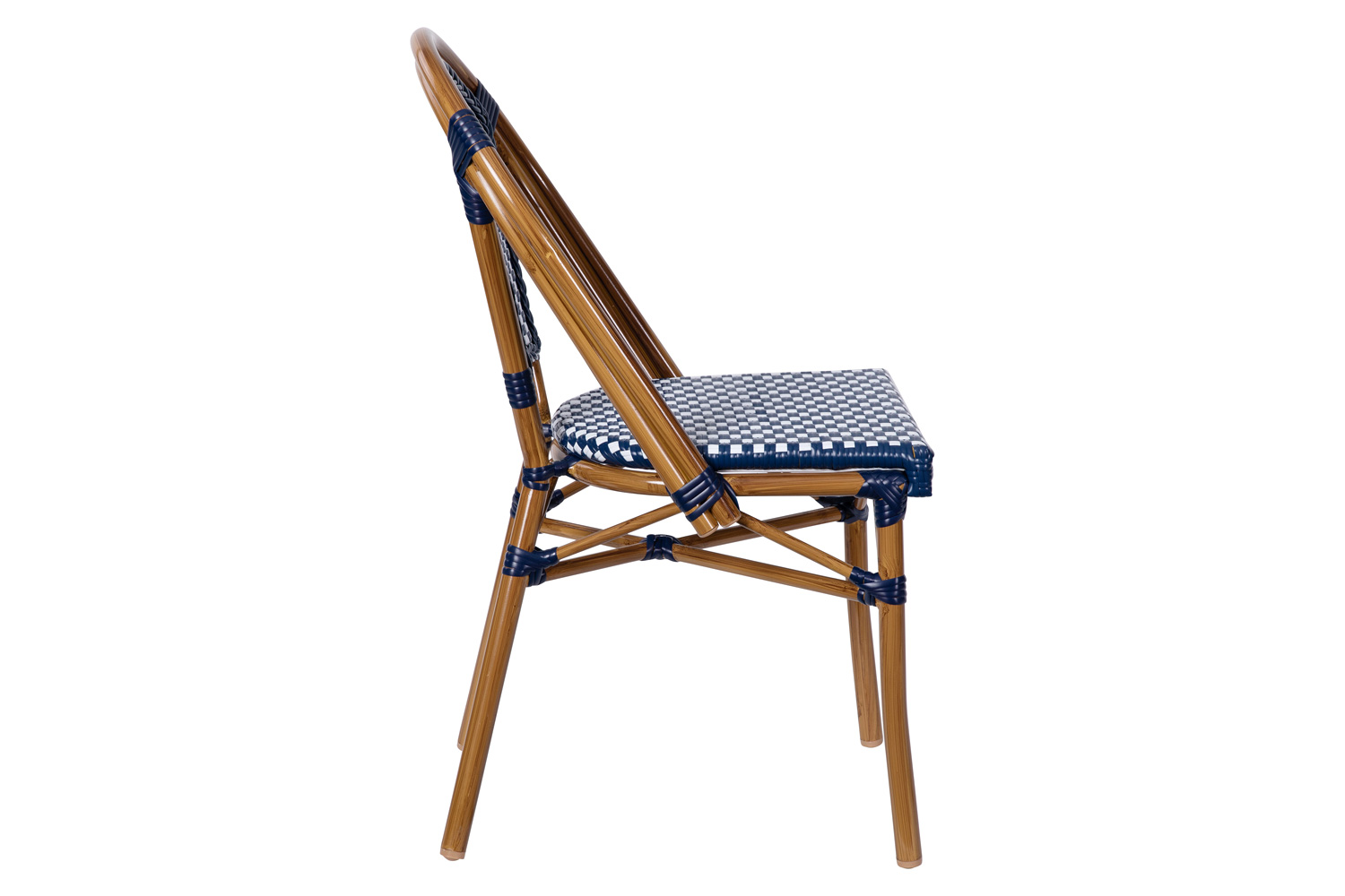 BLNK Bordeaux Commercial Indoor-Outdoor French Bistro Stacking Chair - Navy/White