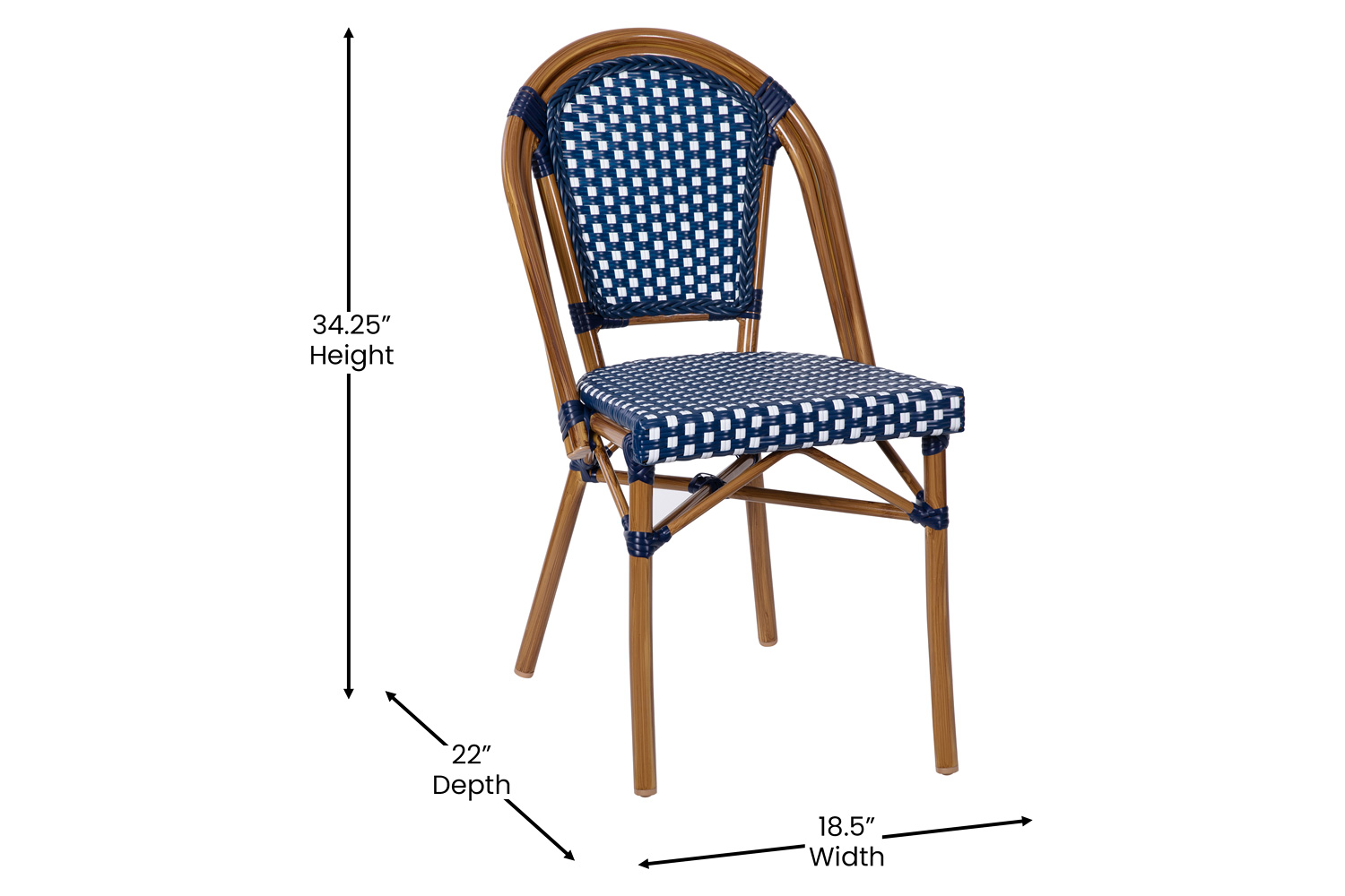 BLNK Bordeaux Commercial Indoor-Outdoor French Bistro Stacking Chair - Navy/White