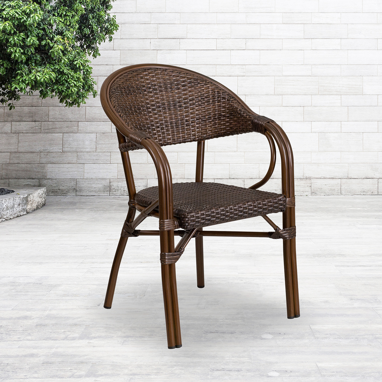 BLNK Milano Series Rattan Restaurant Patio Chair with Bamboo-Aluminum Frame