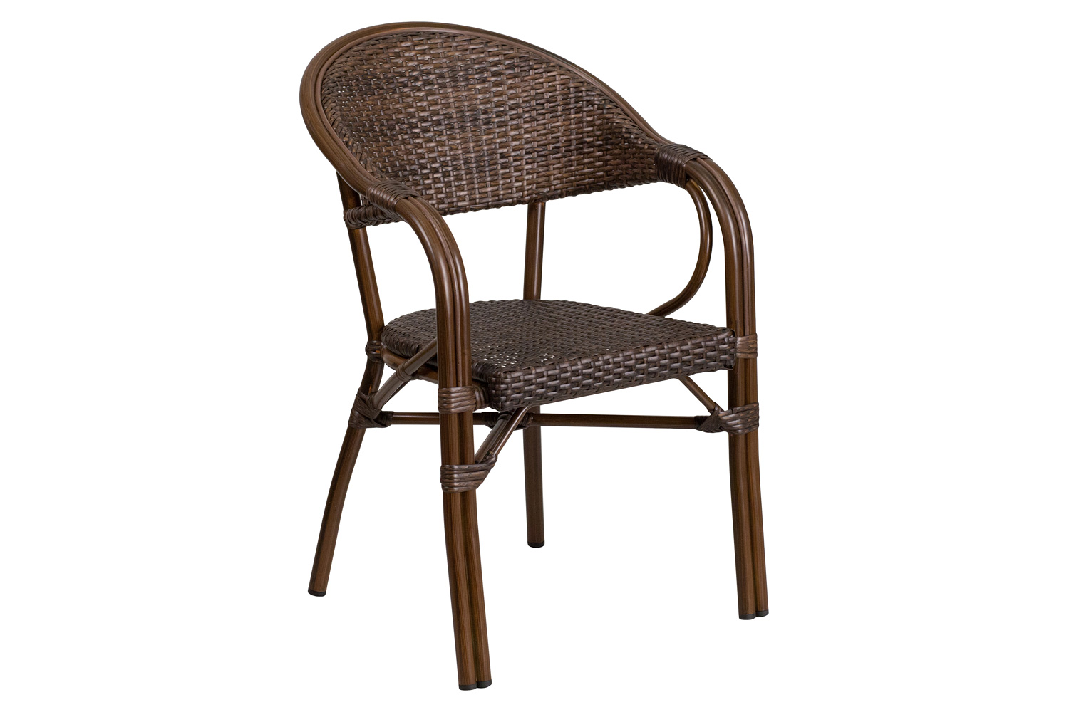 BLNK™ Milano Series Rattan Restaurant Patio Chair with Bamboo-Aluminum Frame - Cocoa