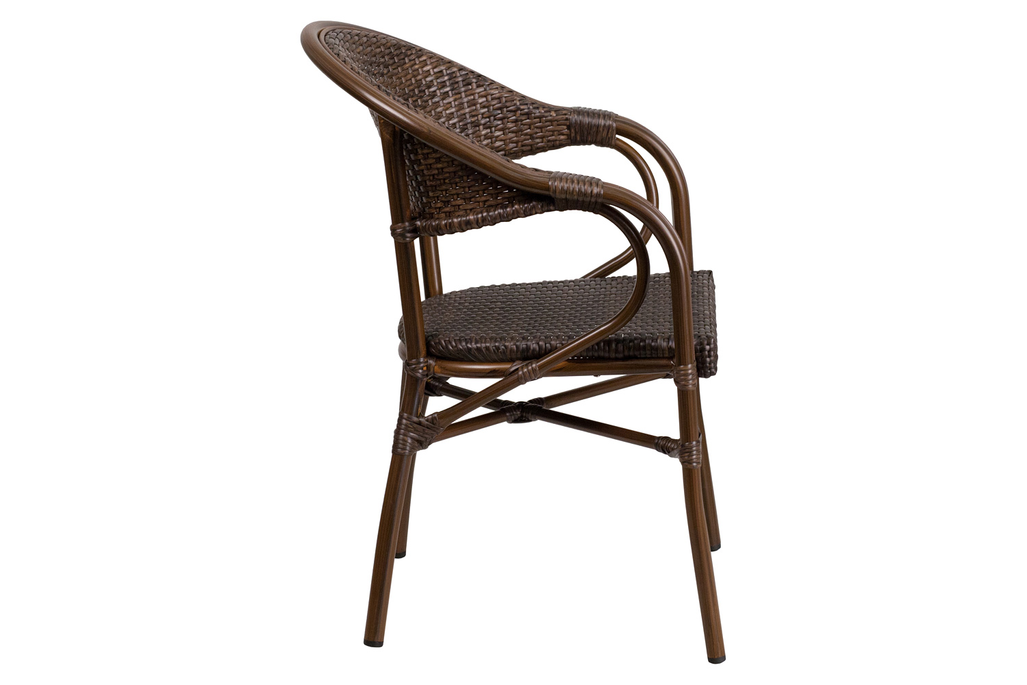 BLNK™ Milano Series Rattan Restaurant Patio Chair with Bamboo-Aluminum Frame - Cocoa