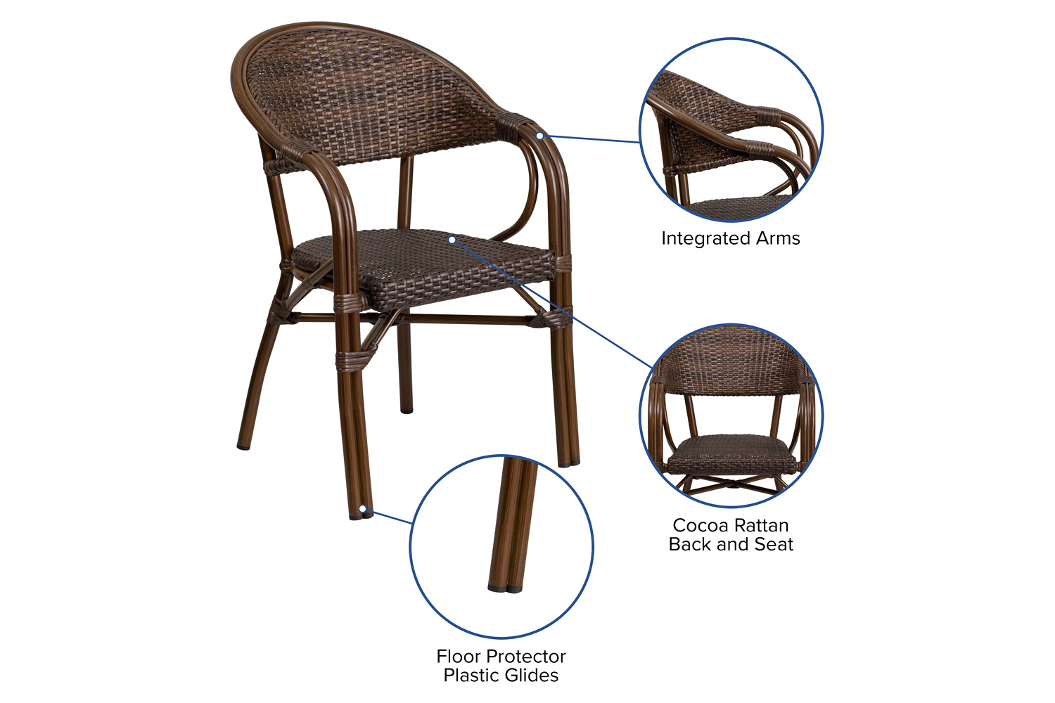 BLNK™ Milano Series Rattan Restaurant Patio Chair with Bamboo-Aluminum Frame - Cocoa