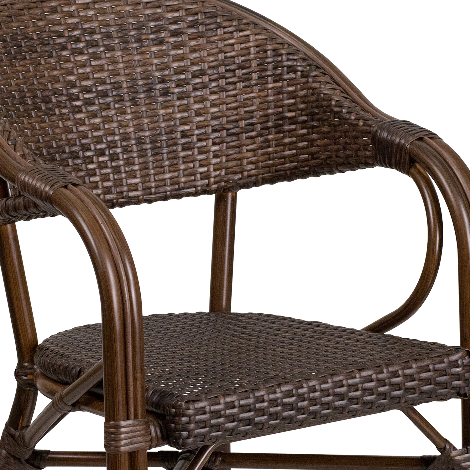 BLNK™ Milano Series Rattan Restaurant Patio Chair with Bamboo-Aluminum Frame - Cocoa