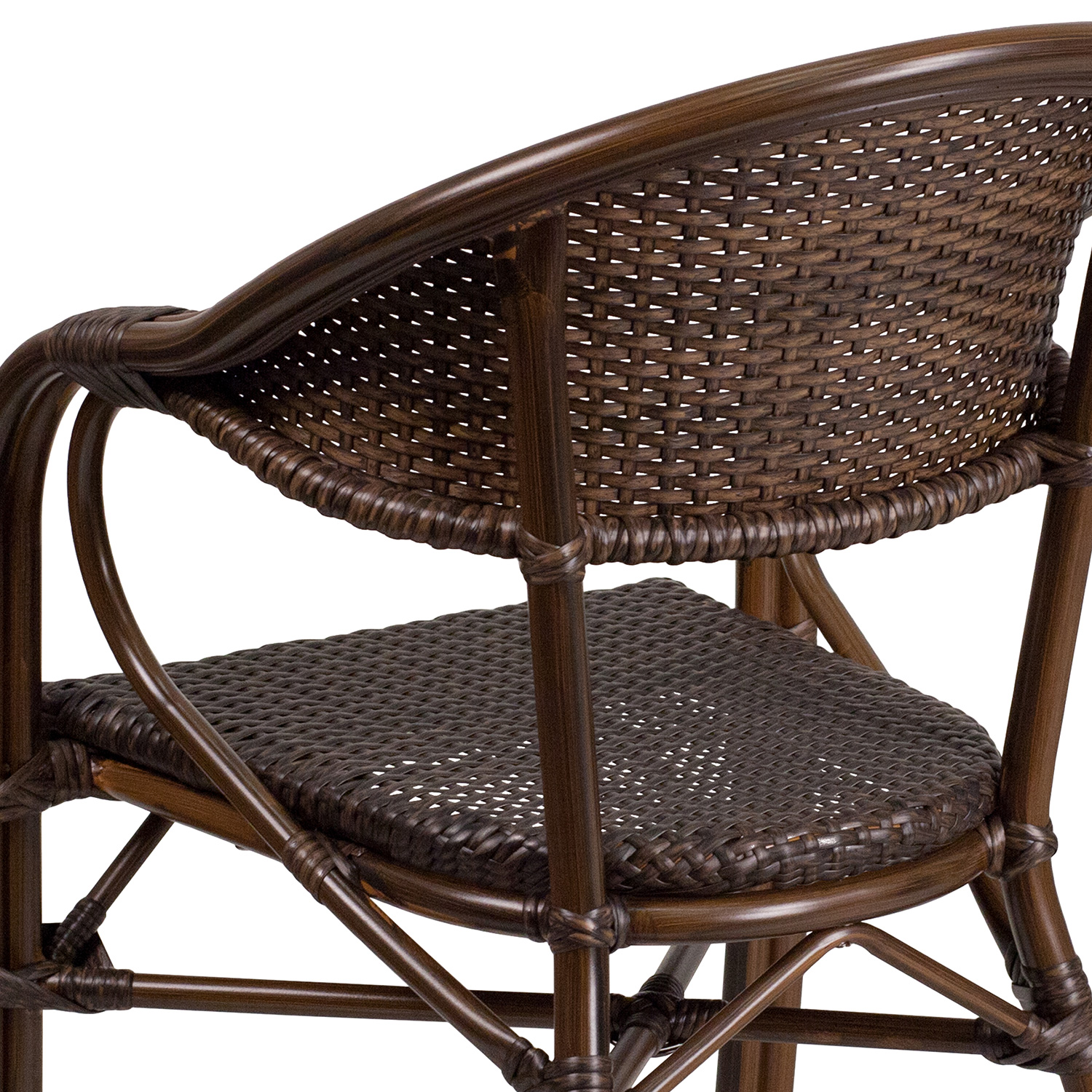 BLNK™ Milano Series Rattan Restaurant Patio Chair with Bamboo-Aluminum Frame - Cocoa