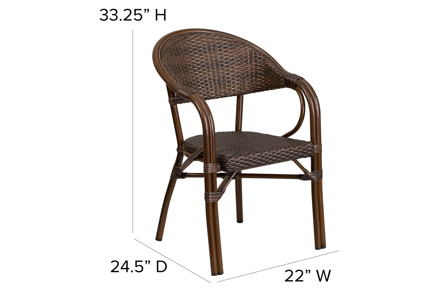 BLNK™ Milano Series Rattan Restaurant Patio Chair with Bamboo-Aluminum Frame - Cocoa