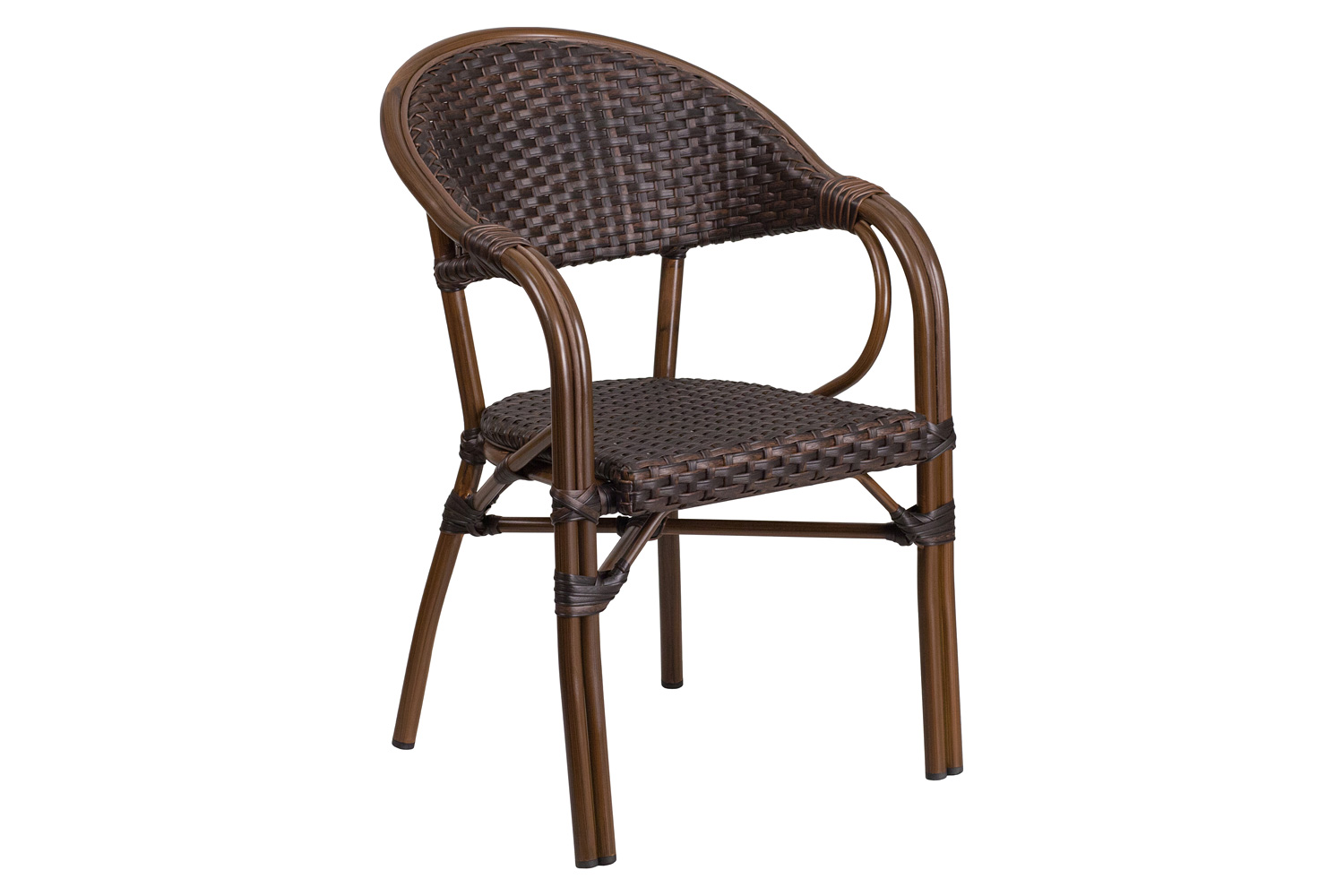 BLNK™ Milano Series Rattan Restaurant Patio Chair with Bamboo-Aluminum Frame - Dark Brown/Red