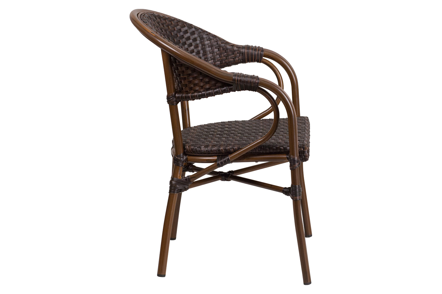 BLNK™ Milano Series Rattan Restaurant Patio Chair with Bamboo-Aluminum Frame - Dark Brown/Red