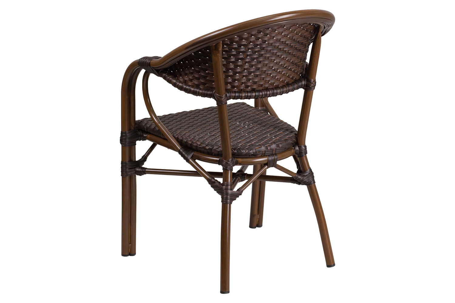 BLNK™ Milano Series Rattan Restaurant Patio Chair with Bamboo-Aluminum Frame - Dark Brown/Red