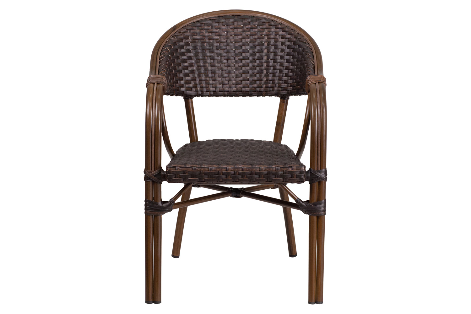 BLNK™ Milano Series Rattan Restaurant Patio Chair with Bamboo-Aluminum Frame - Dark Brown/Red