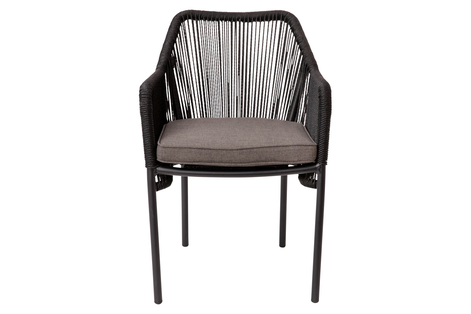 BLNK Kallie All-Weather Woven Stacking Club Chairs with Rounded Arms and Zippered Seat Cushions Set of 2 - Black/Gray