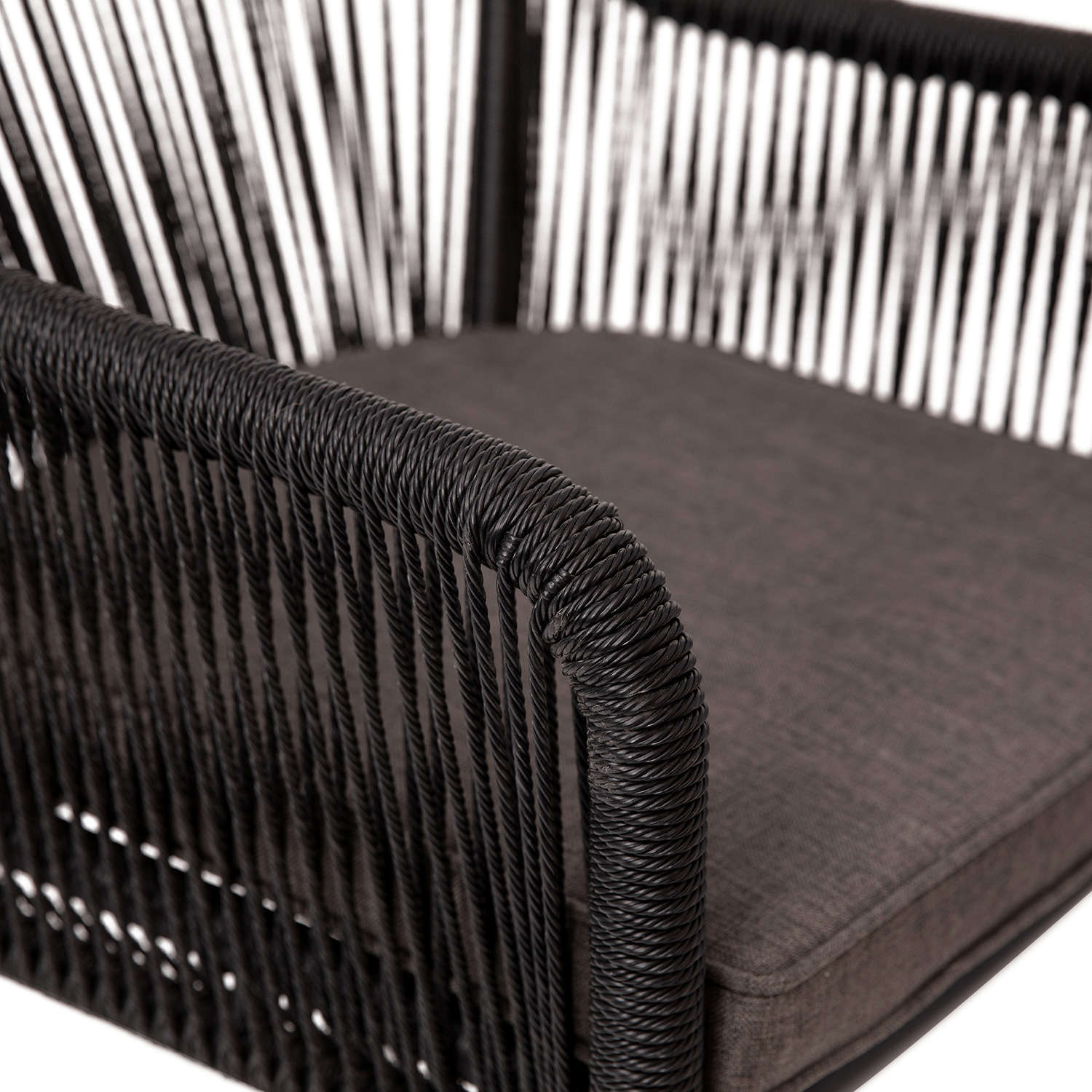 BLNK Kallie All-Weather Woven Stacking Club Chairs with Rounded Arms and Zippered Seat Cushions Set of 2 - Black/Gray