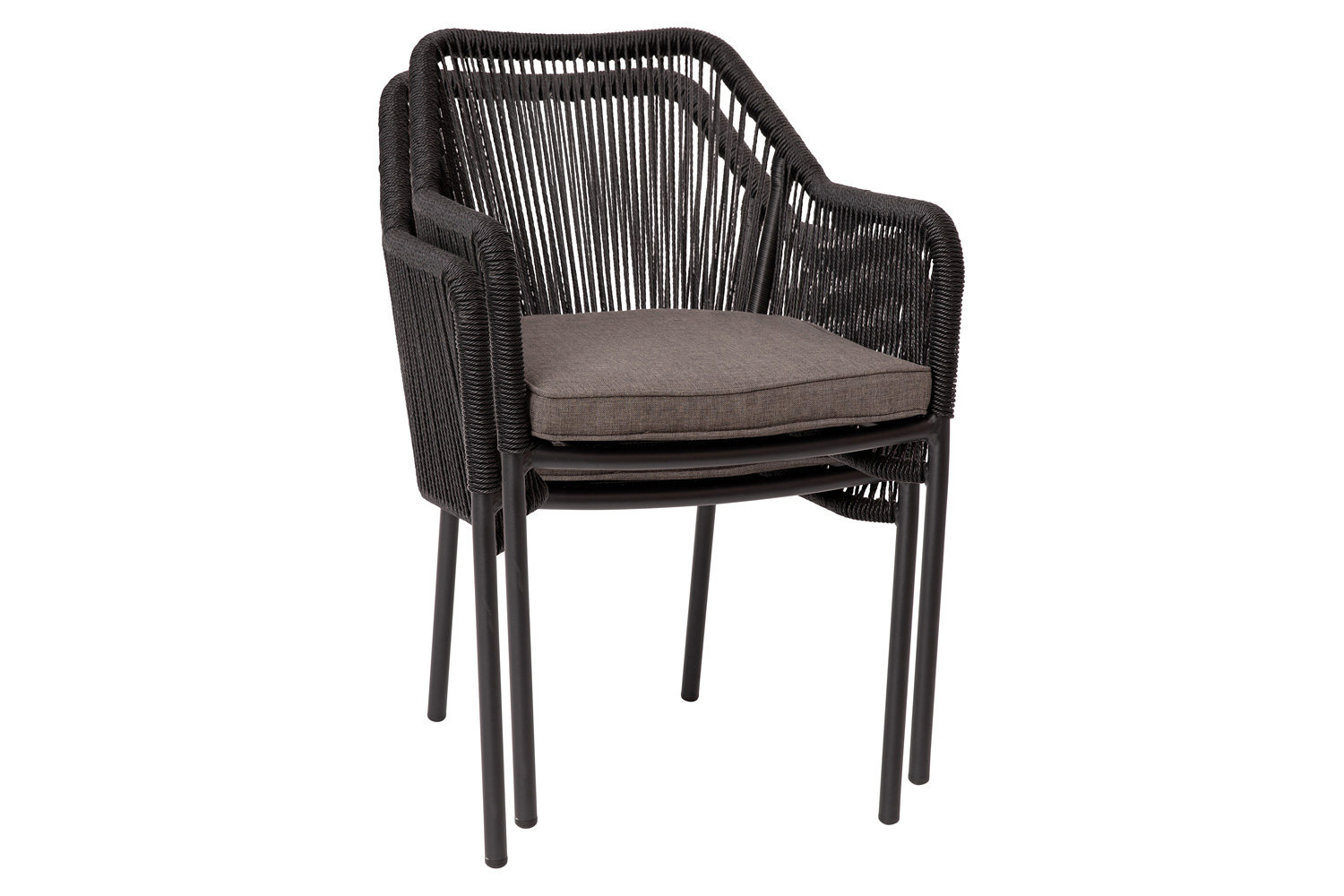 BLNK Kallie All-Weather Woven Stacking Club Chairs with Rounded Arms and Zippered Seat Cushions Set of 2 - Black/Gray