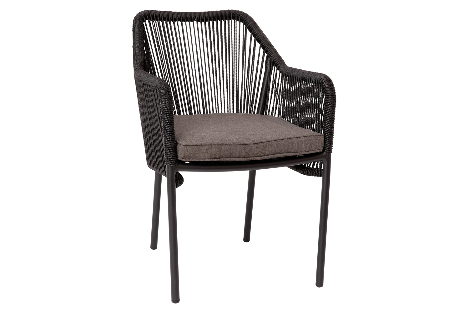 BLNK Kallie All-Weather Woven Stacking Club Chairs with Rounded Arms and Zippered Seat Cushions Set of 2 - Black/Gray