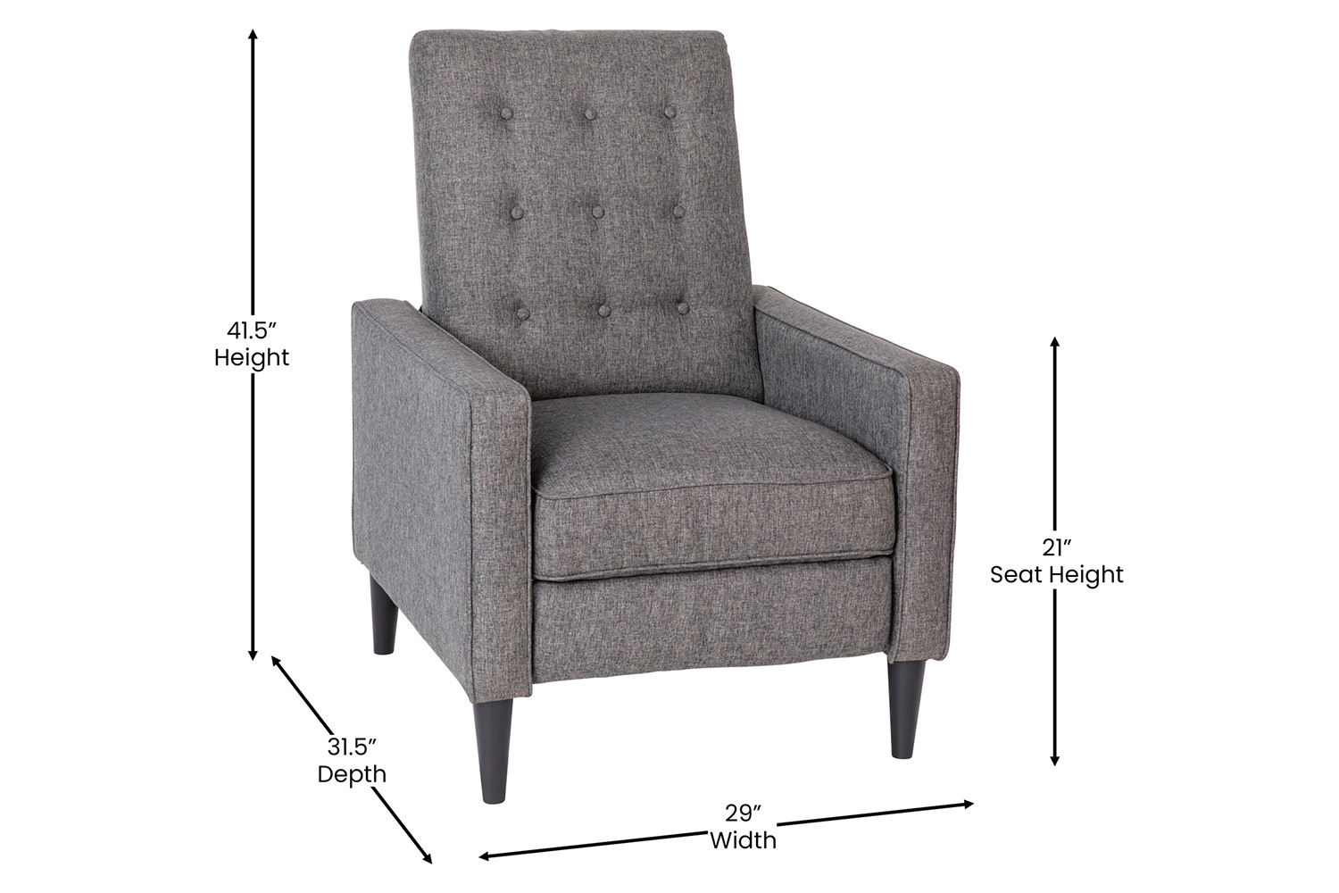 BLNK Ezra Fabric Mid-Century Modern Upholstered Button Tufted Pushback Recliner - Gray