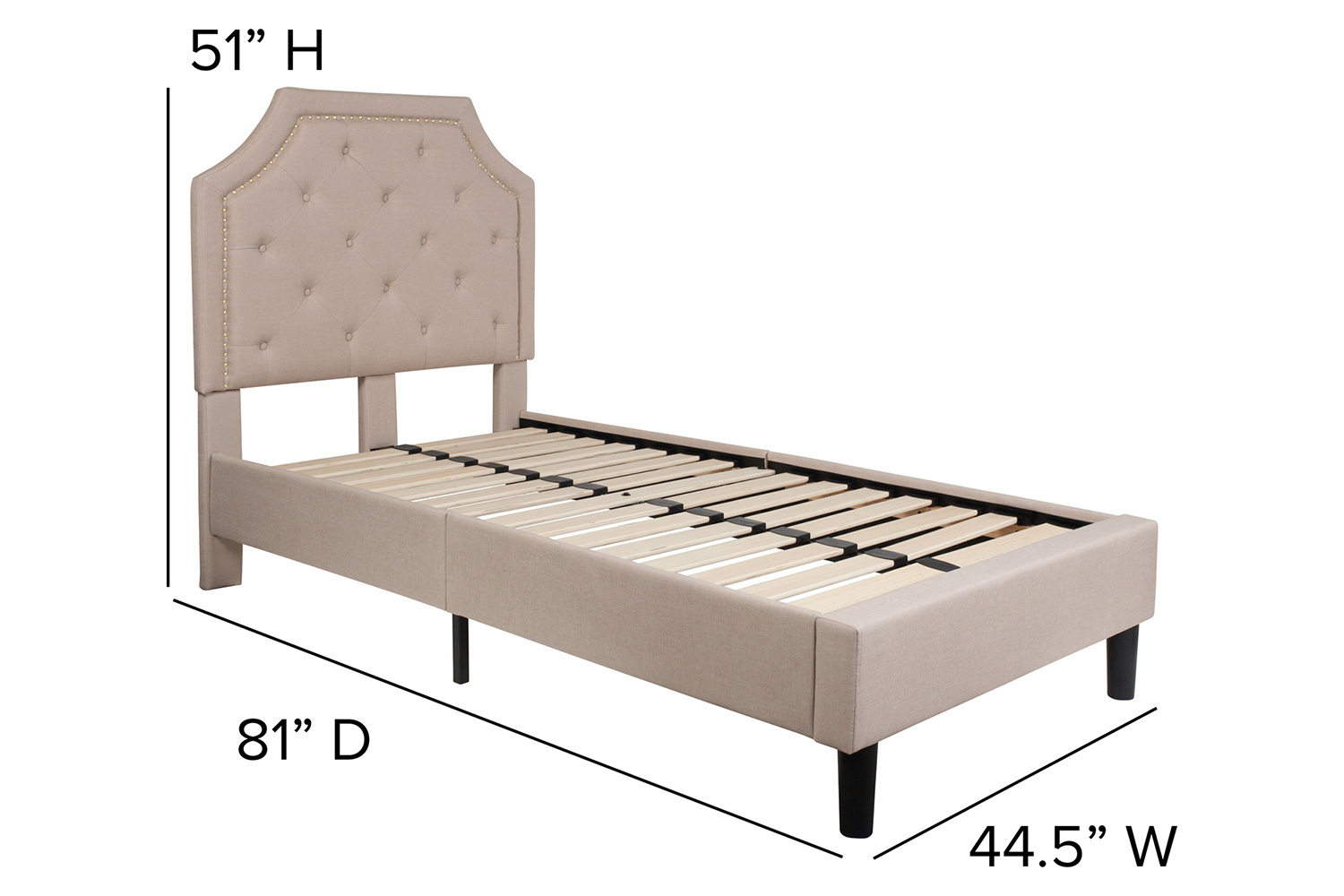 BLNK Brighton Tufted Upholstered Platform Bed - Beige, Twin Size