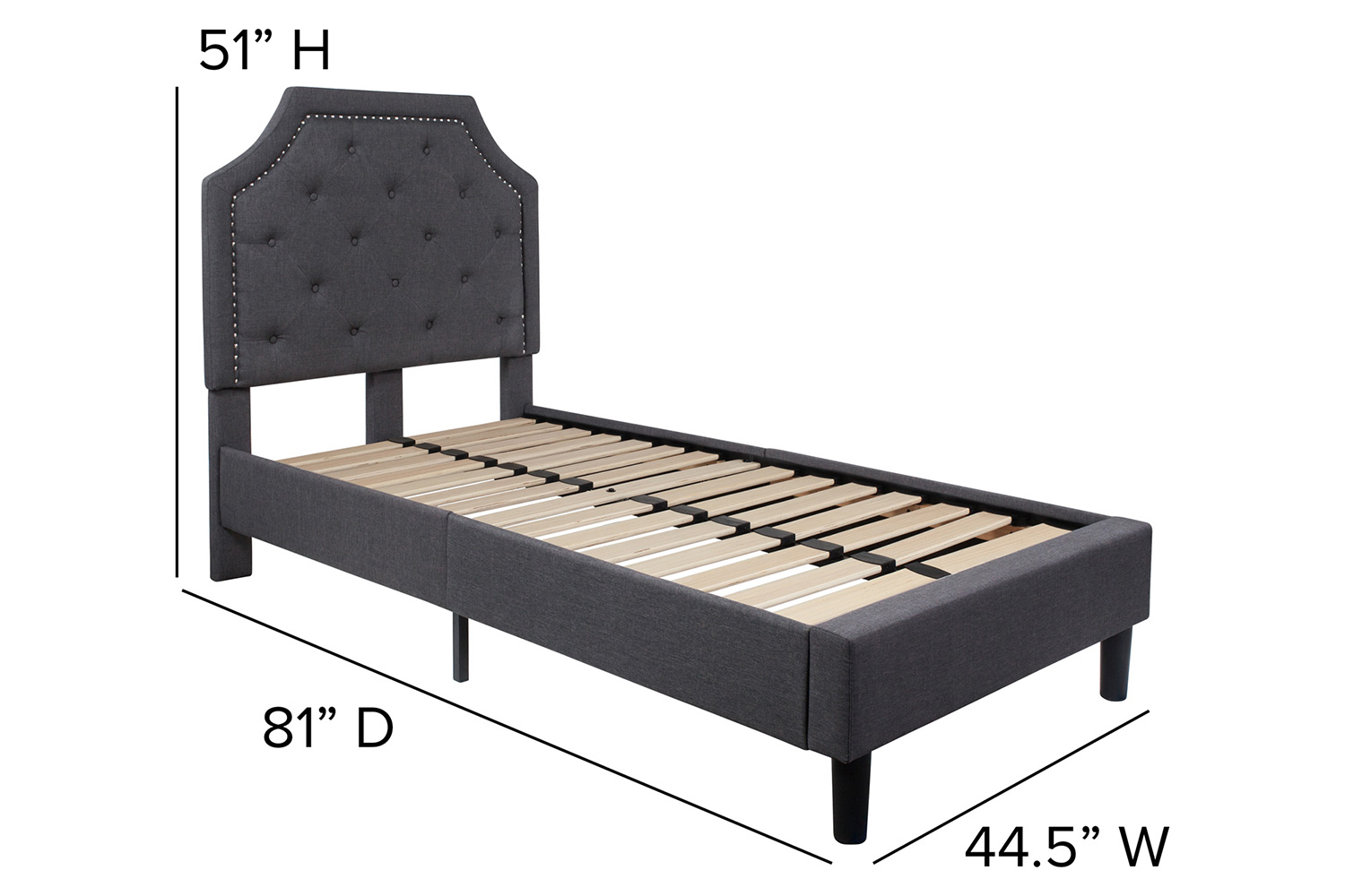 BLNK Brighton Tufted Upholstered Platform Bed - Dark Gray, Twin Size