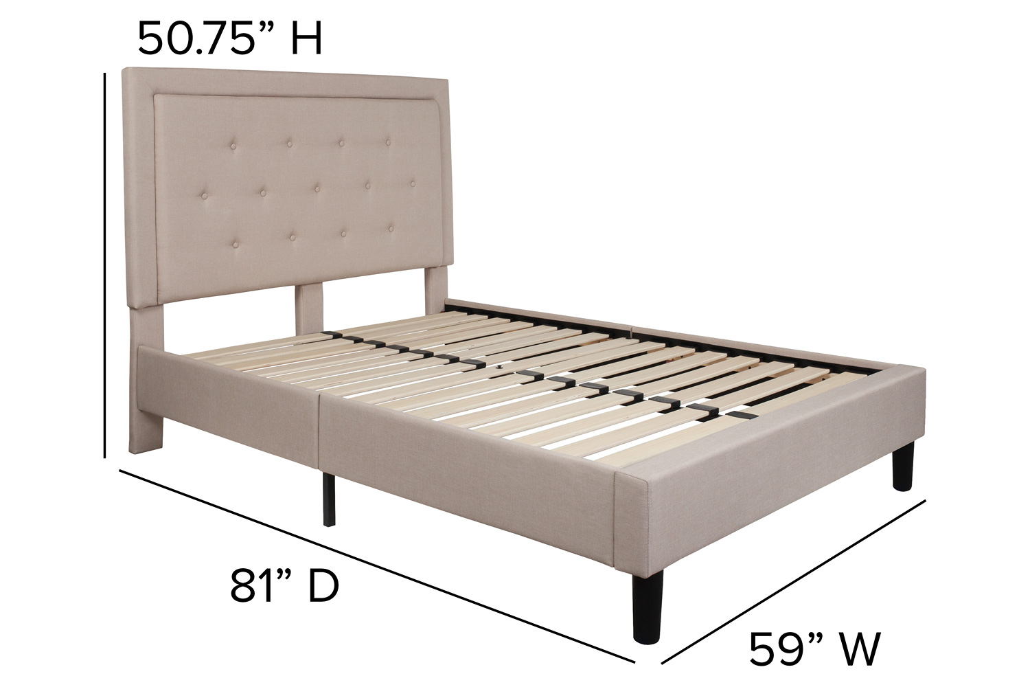 BLNK - Roxbury Tufted Upholstered Platform Bed in Beige Fabric