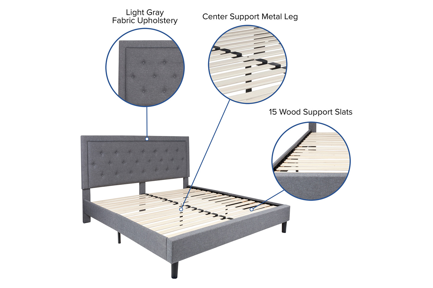 BLNK Roxbury Tufted Upholstered Platform Bed - Light Gray, King Size