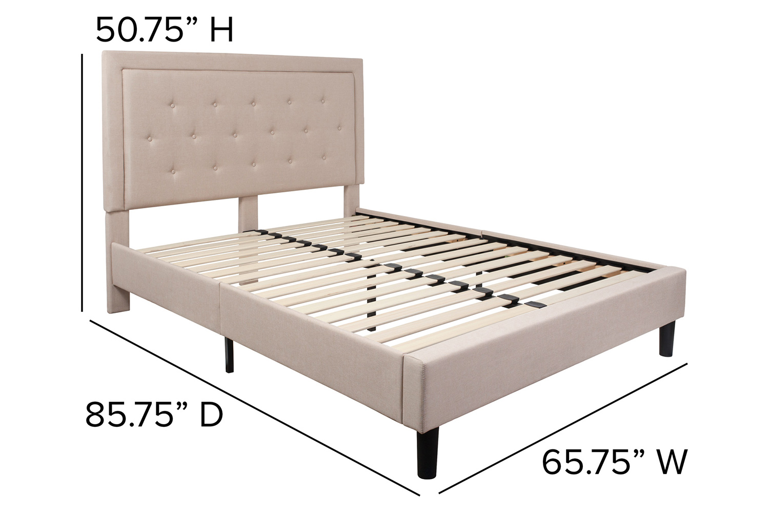 BLNK Roxbury Tufted Upholstered Platform Bed - Beige, Queen Size