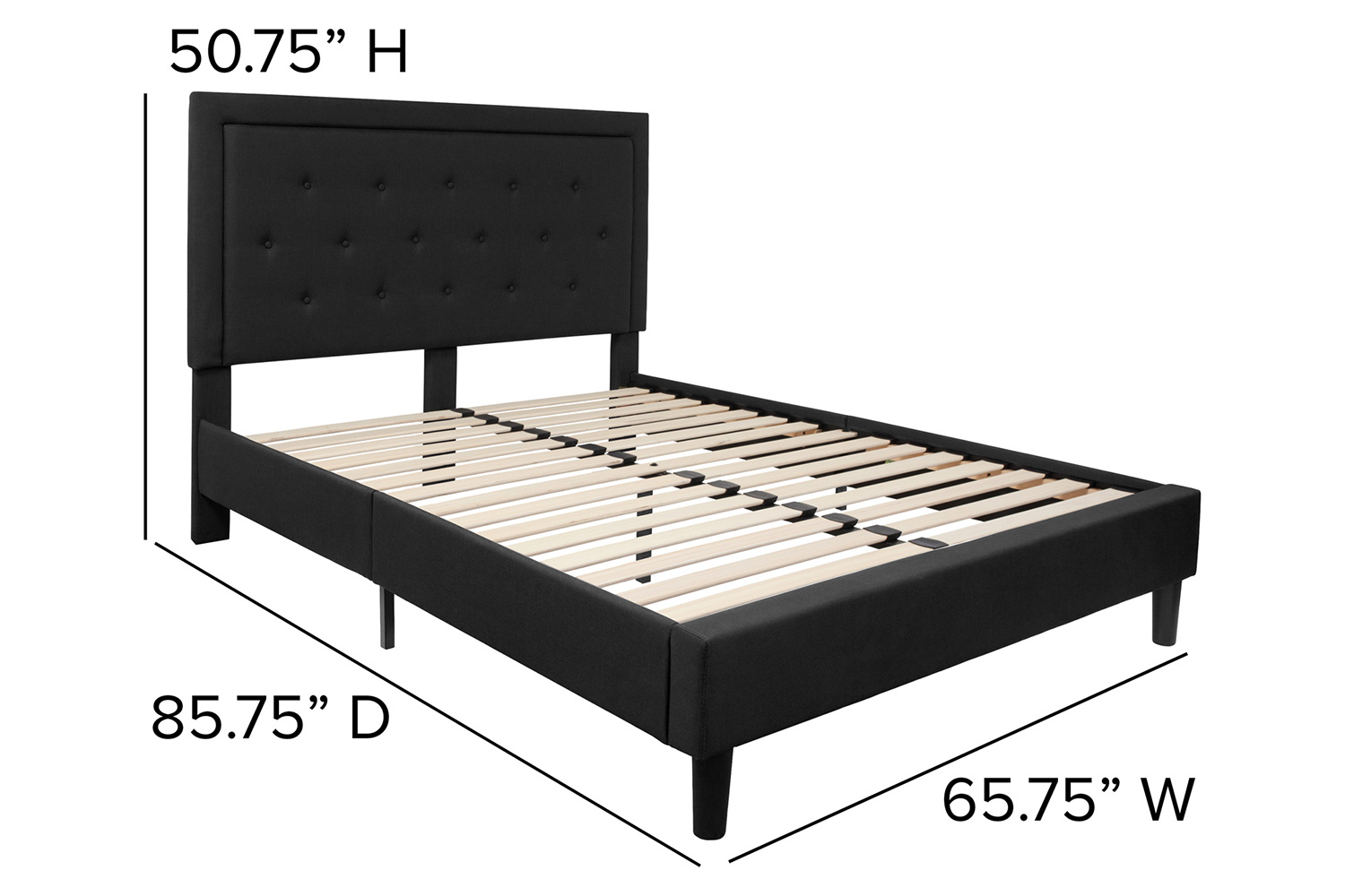 BLNK Roxbury Tufted Upholstered Platform Bed - Black, Queen Size