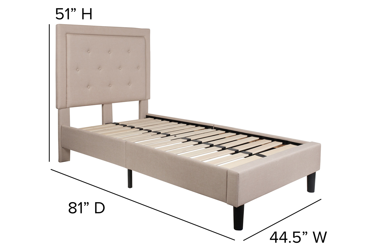 BLNK Roxbury Tufted Upholstered Platform Bed - Beige, Twin Size